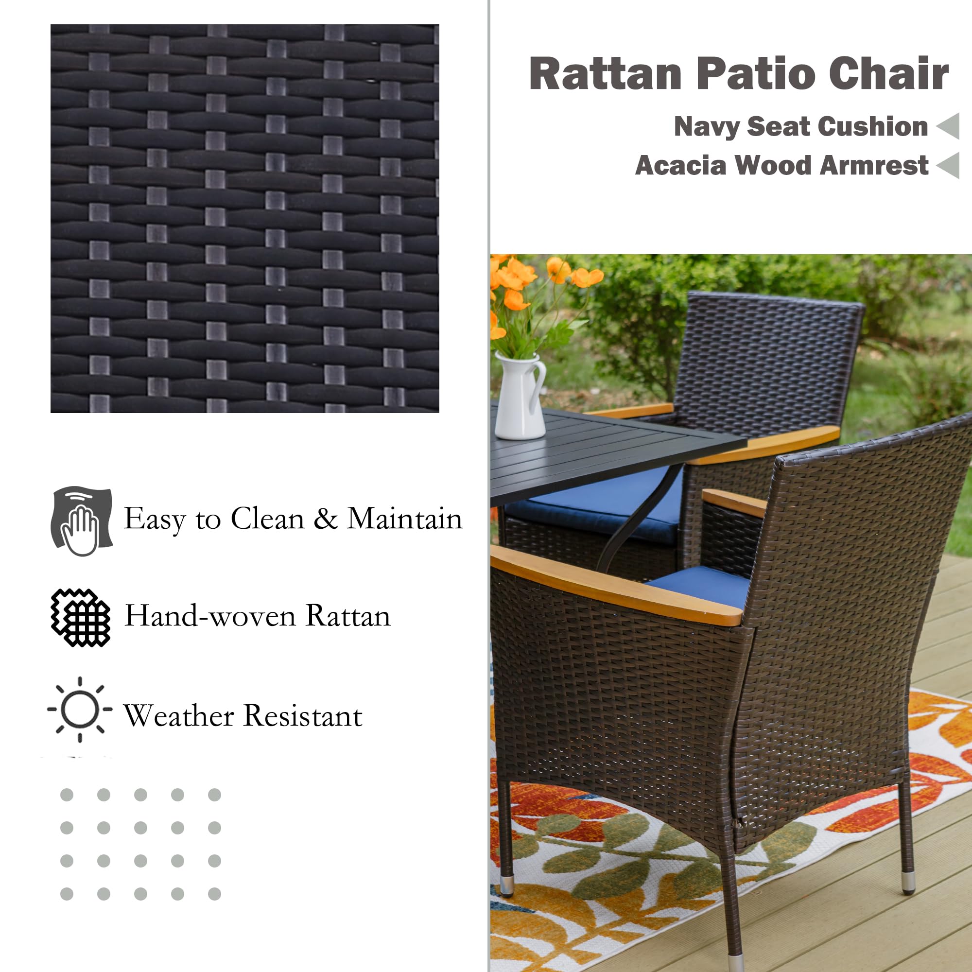 Sophia & William 5-Piece Outdoor Dining Set for 4 - Square Metal Patio Table with Rattan Chairs, Wicker Furniture Set Includes 1.57