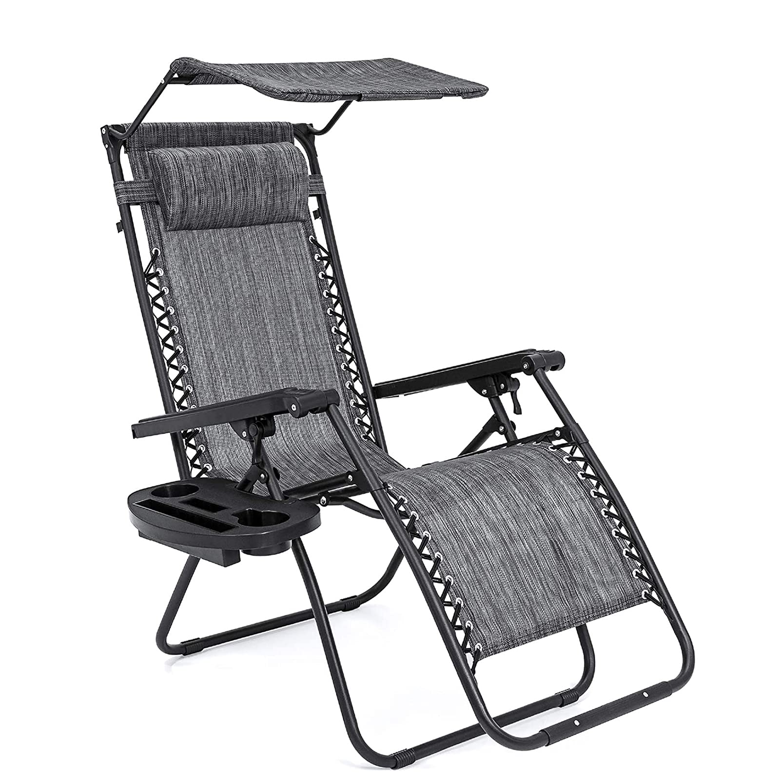 QWERTP Zero Gravity Recliner Chair - Adjustable Canopy Shade, Headrest & Side Tray - Textilene Mesh Outdoor Lounge Chair for Patio, Poolside, Backyard & Camping (Gray)