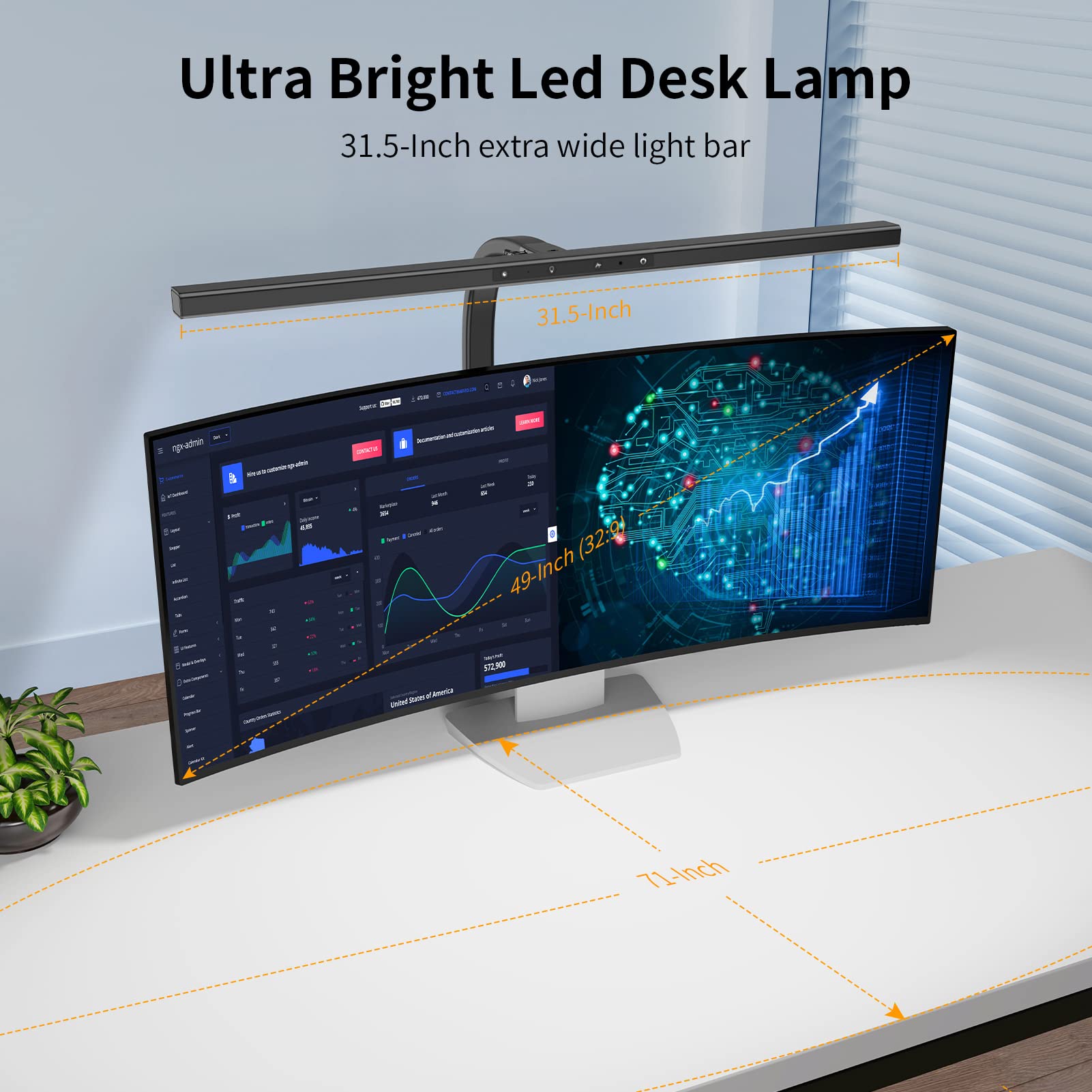 EppieBasic LED Desk Lamp - 24W Brightest Adjustable Architect Clamp Light with 6 Color Modes & Stepless Dimming - Modern Office Lighting for Home Office, Workbench, Monitor Studio & Reading Tasks