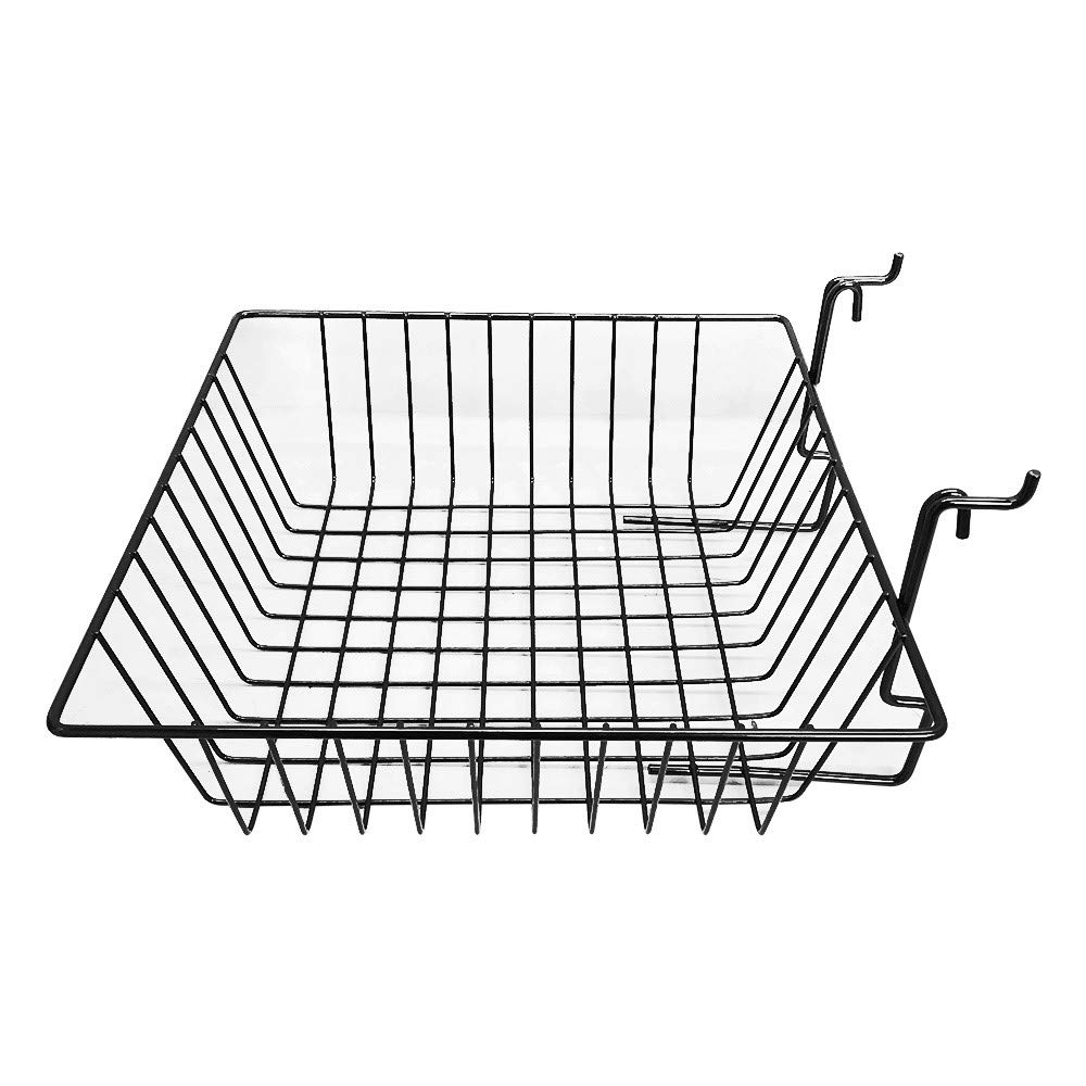 6-Piece Metal Wire Black Slatwall Gridwall Pegboard Small Double Sloping Basket Rack Fixture - Perfect for Retail Stores, Boutiques & Garment Display Organization