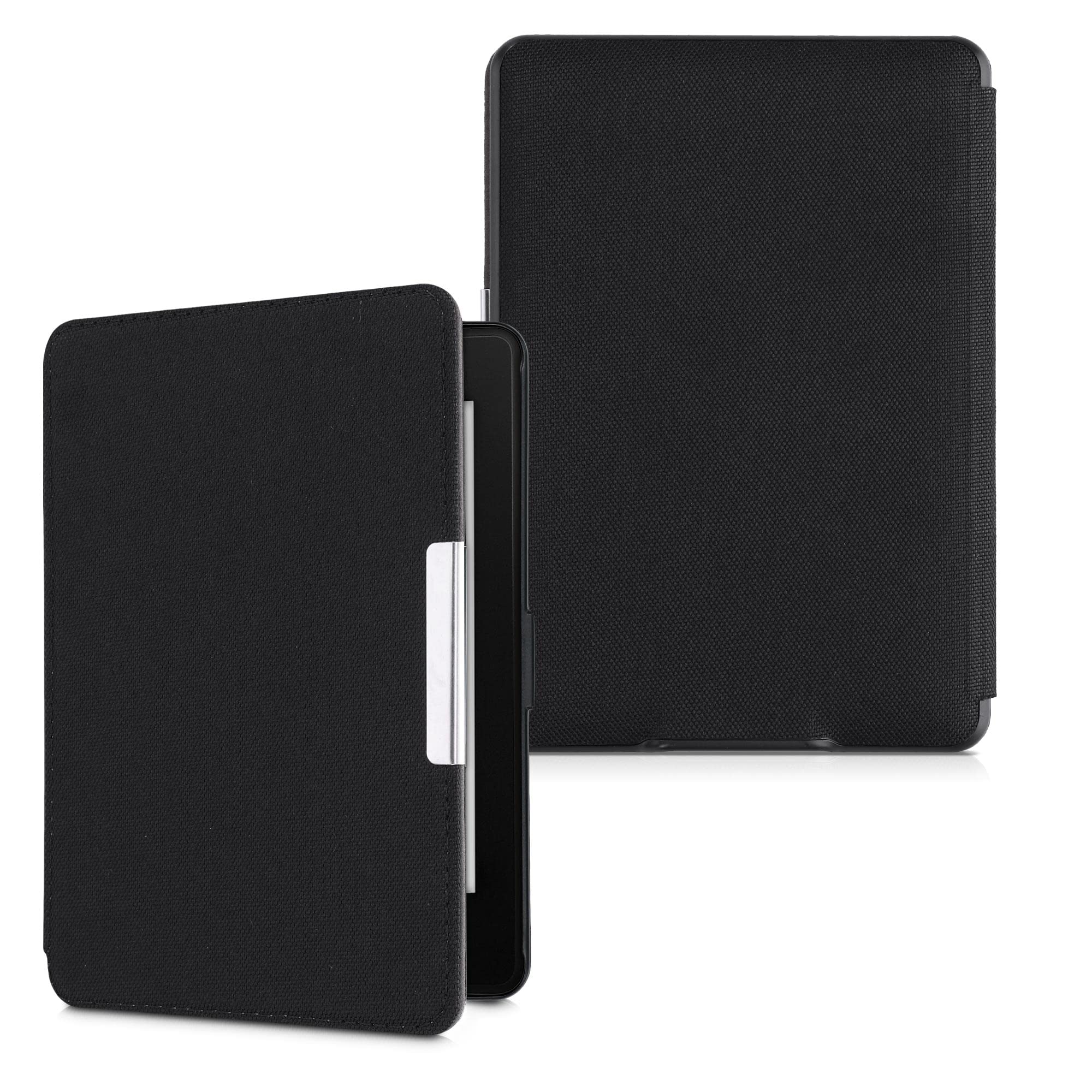 kwmobile Protective Case for Amazon Kindle Paperwhite - Slim Nylon e-Reader Cover with Book Style Folio Design (Black) - Perfect for Reading, Travel & Daily Commute