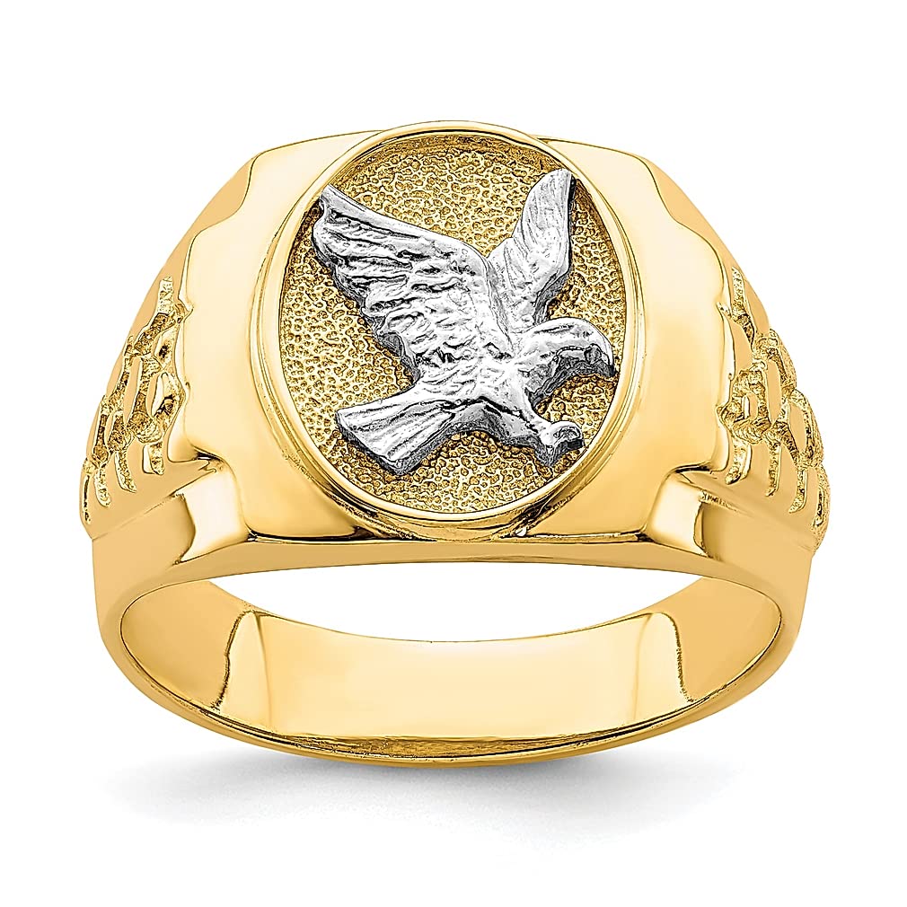 10k Two Tone Eagle Men's Ring - Fine Jewelry Gift for Dad & Him - Perfect for Birthdays & Anniversaries