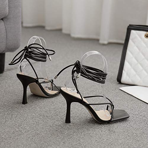 Vintage Square Toe High Heel Sandals for Women - Summer Cross Strap Thong Sandals with Narrow Band - Perfect for Beach, Party & Date Night Outfits
