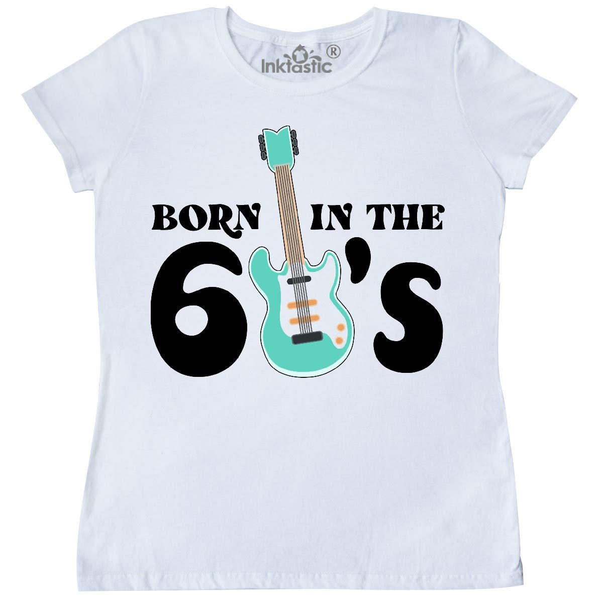 Inktastic Vintage 1960s Blue Electric Guitar Women's T-Shirt - Retro Music Lover Gift, Casual Wear for Concerts & Rock Themed Parties