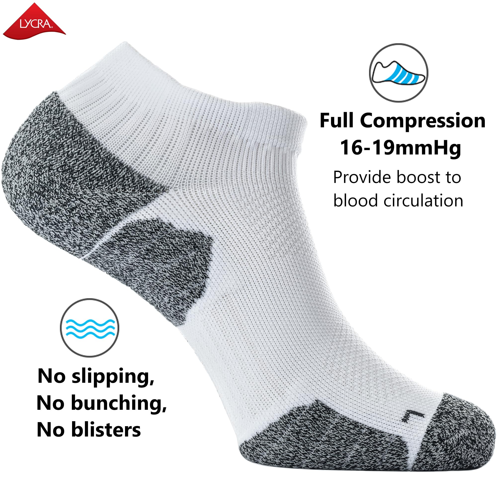 CWVLC Unisex Cushioned Compression Athletic Ankle Socks 6-Pack - Breathable Workout Socks for Running, Gym & Sports - Moisture Wicking & Arch Support for Men & Women