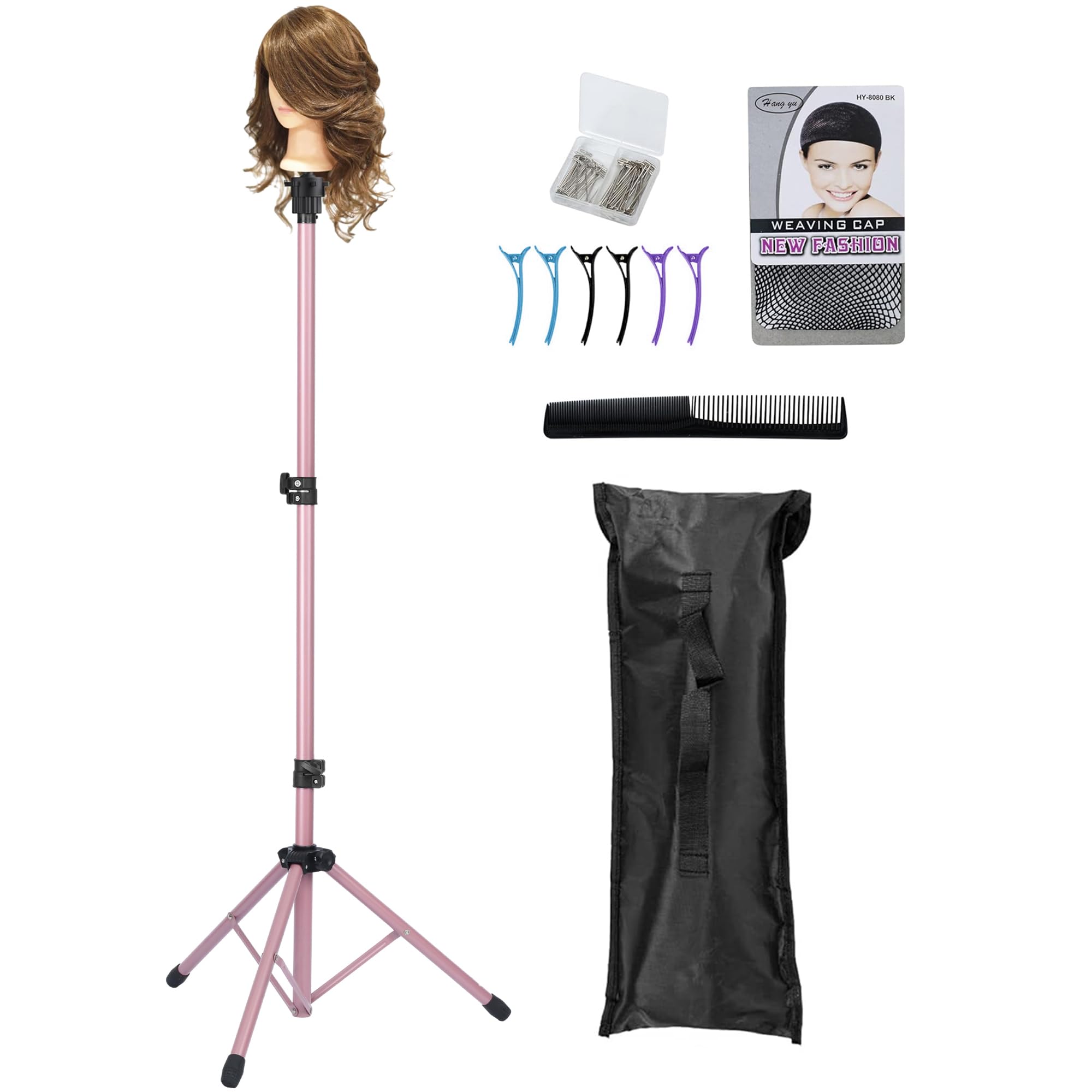 Adjustable Wig Stand Tripod - Mannequin Stand for Cosmetology & Hairdressing Training - Pink (Mannequin Head Not Included) - Perfect for Salon Styling, Wig Making & Beauty School Practice