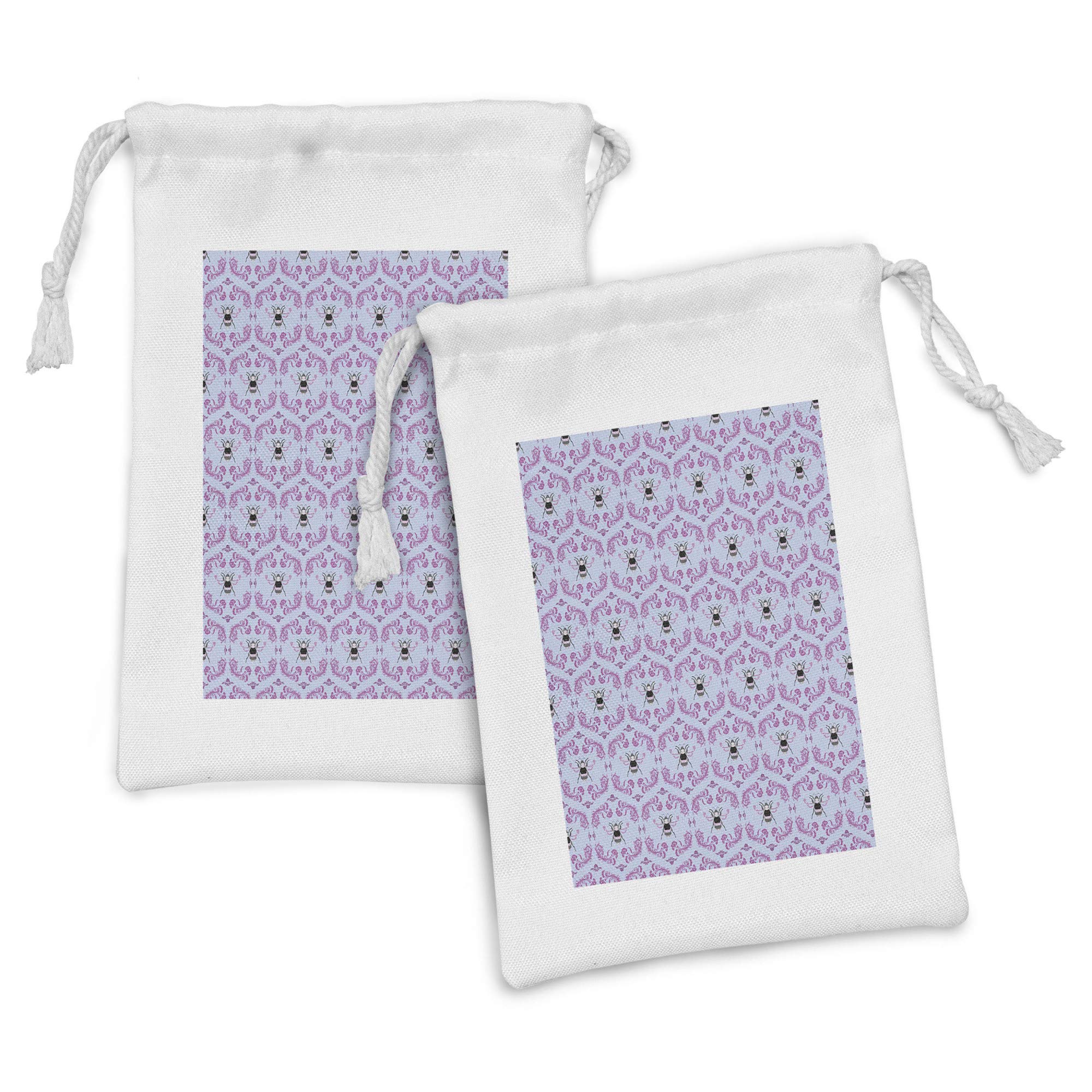 Ambesonne Queen Bee Fabric Pouch Set of 2 - Ornamental Curves & Insect Silhouettes Drawstring Bags for Toiletries, Makeup, Jewelry & Party Favors (9