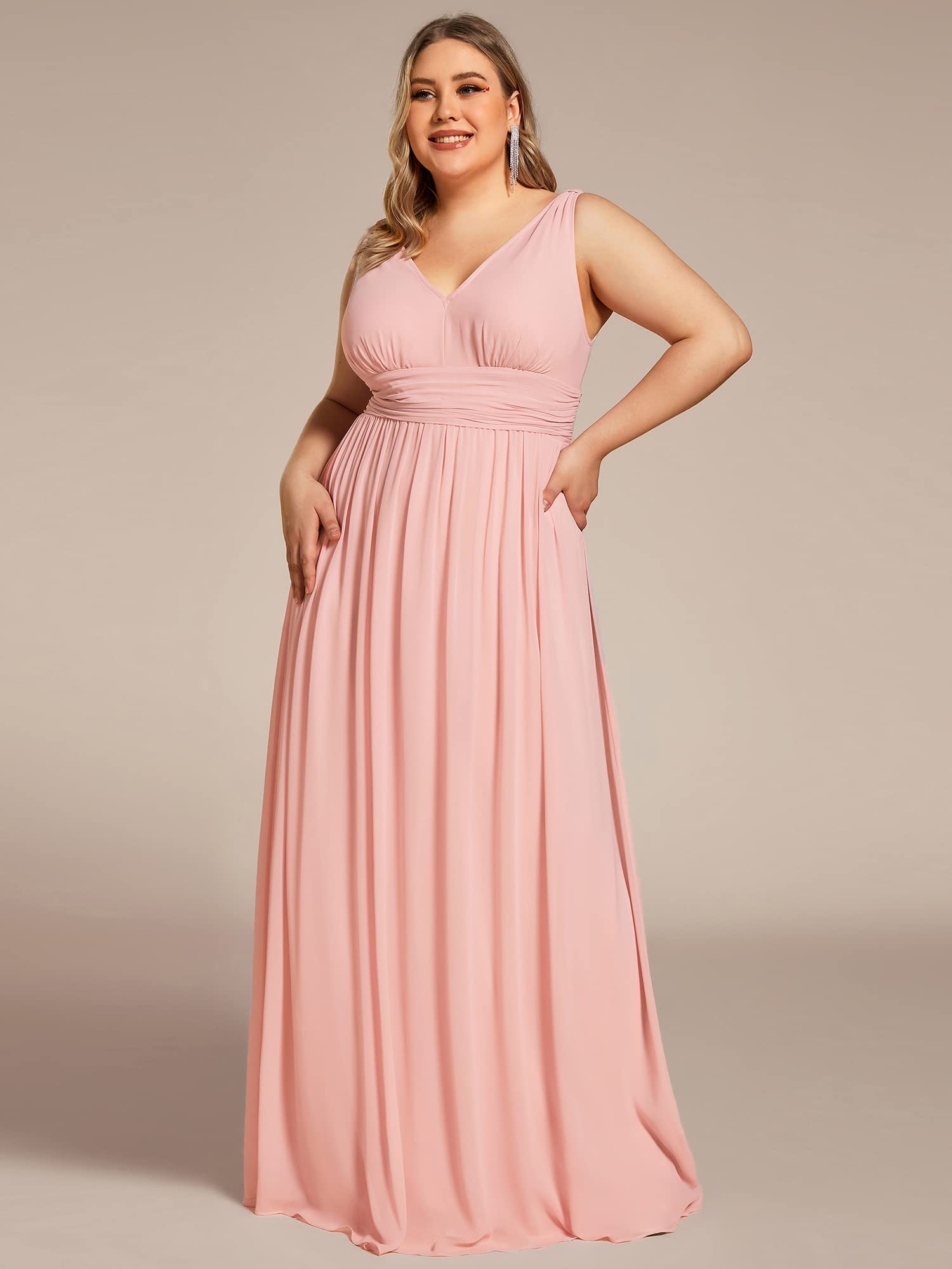 Ever-Pretty Women's Plus Size V-Neck Sleeveless Pleated Chiffon Maxi Dress - Formal Evening Gown & Bridesmaid Dress (Style 09016-DA) | Perfect for Weddings, Prom, Cocktail Parties & Special Occasions