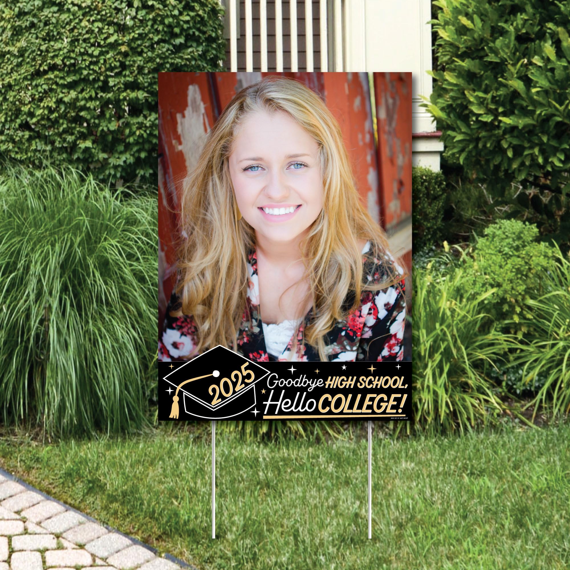 Custom Photo Graduation Yard Signs 2025 - Personalized Grad Party Decorations - Hello College Yard Sign with Photo - Perfect for Outdoor Graduation Celebrations & Backyard Decor