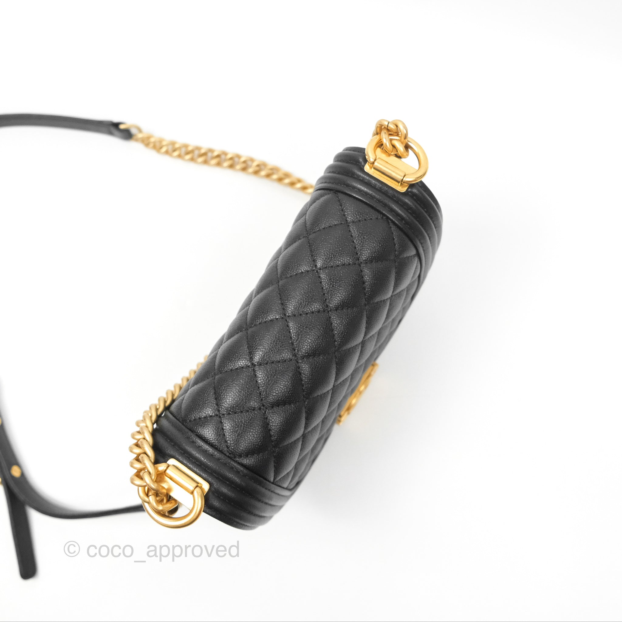 Chanel Boy Messenger Bag Black Caviar Leather with Aged Gold Hardware - Luxury Crossbody Bag for Women, Perfect for Work, Travel & Evening Events