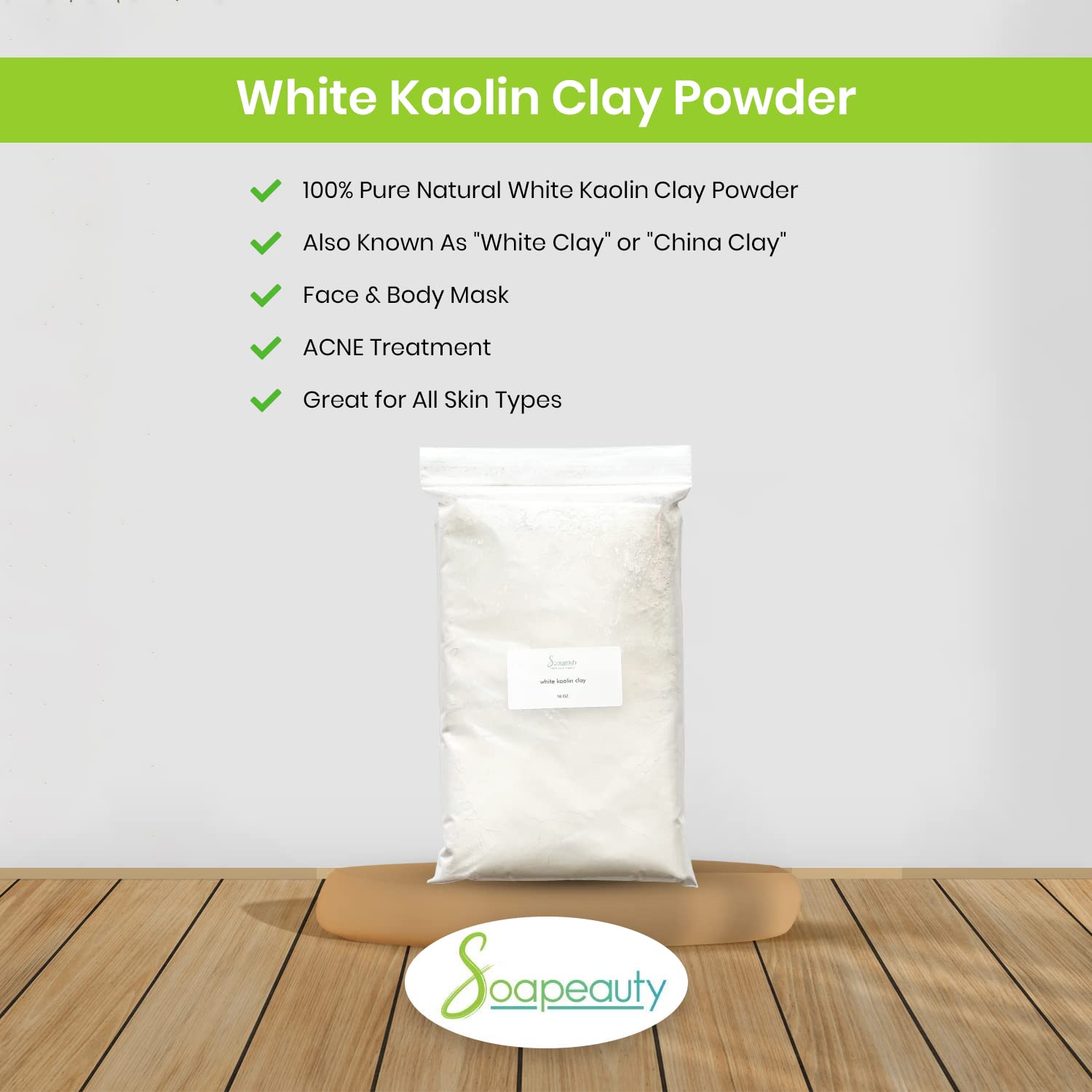 Soapeauty WHITE KAOLIN CLAY Powder 4 oz | 100% Natural Cosmetic Grade Clay for Facials, Face Masks, Soap Making & Bath Bombs | Pure White Clay Powder aka China Clay | Perfect for DIY Skincare & Spa Treatments at Home