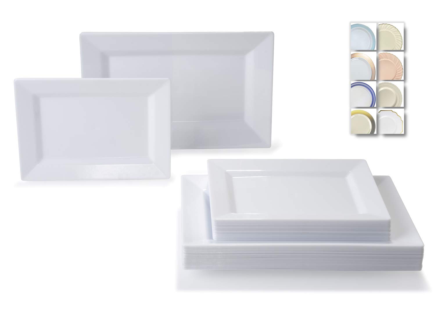 50-Piece Disposable Plastic Japanese Style Sushi & Dessert Plates Set - 25 Sushi Plates + 25 Dessert Plates for Parties, Events & Home Dining - Elegant Soho White Design
