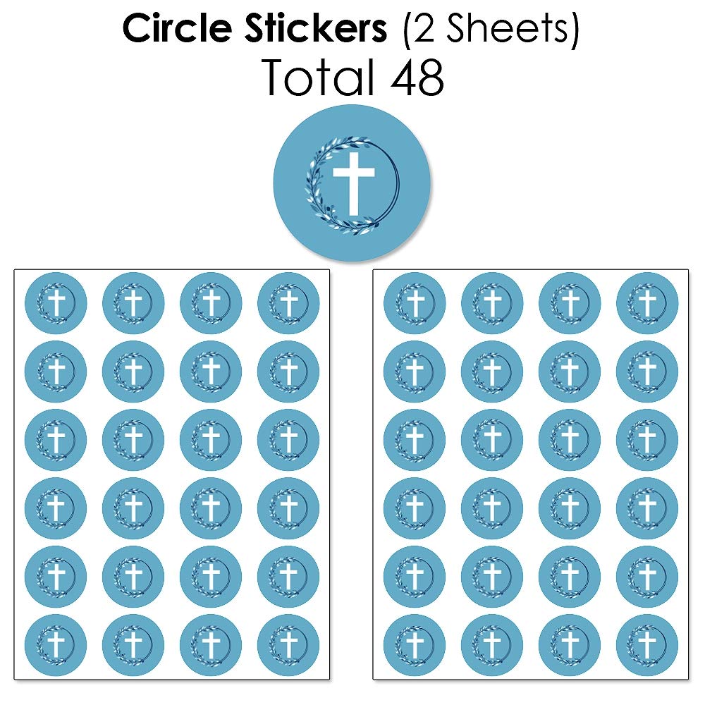 Elegant Blue Cross Candy Wrappers & Stickers - 304pcs Religious Party Favor Kit for Boys - Perfect for Baptisms, First Communions & Sunday School Treats