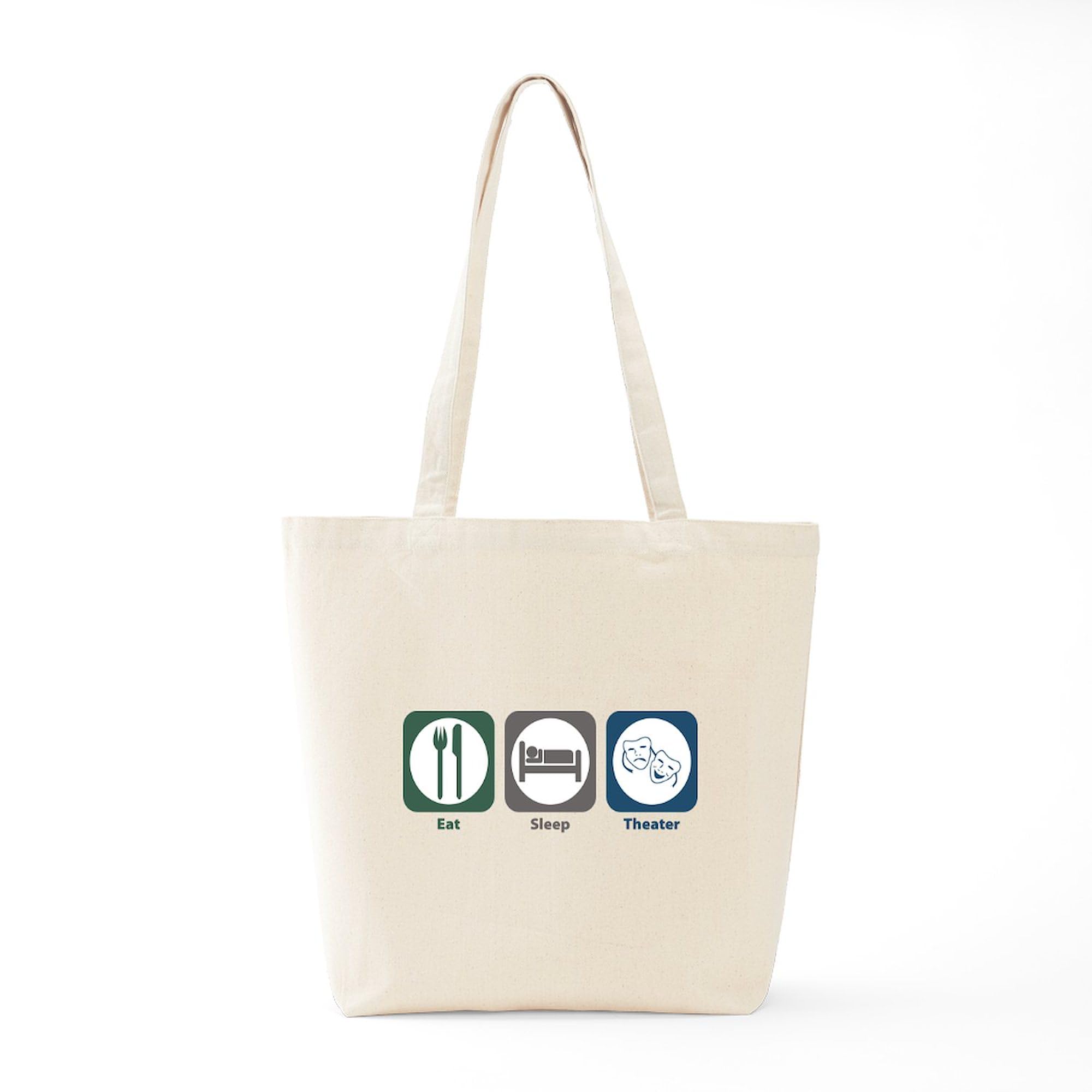 Eat Sleep Theater Tote Bag - Natural Canvas Reusable Shopping Bag for Theater Lovers, Movie Nights & Grocery Shopping