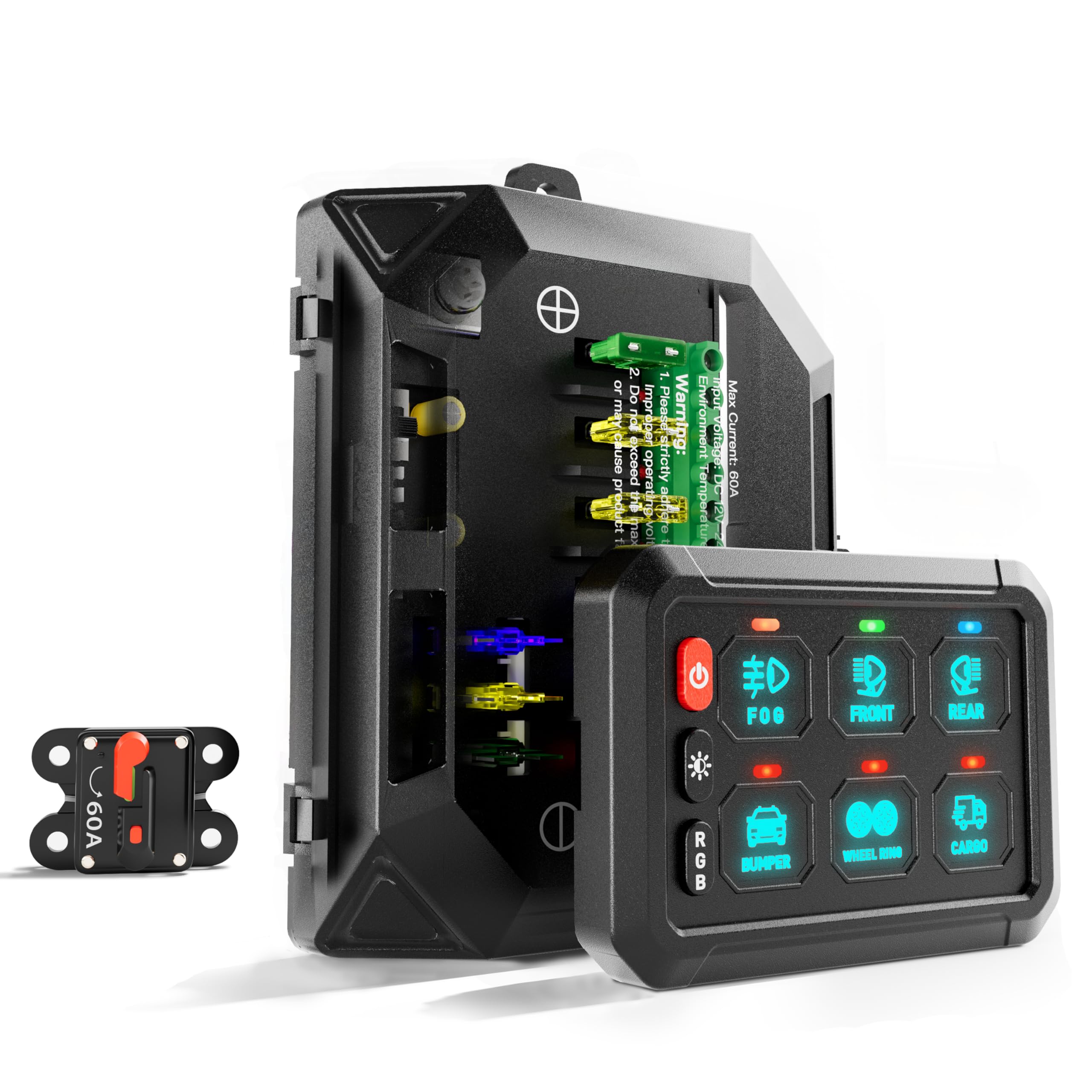 RGB 6 Gang Switch Panel - Waterproof Marine Panel Box with Multifunction Offroad Light Control for 12V/24V Vehicles (Car, Truck, Jeep, SUV, Boat) - ACC Wired Auxiliary LED Pod for Off-Roading, Marine & Outdoor Adventures
