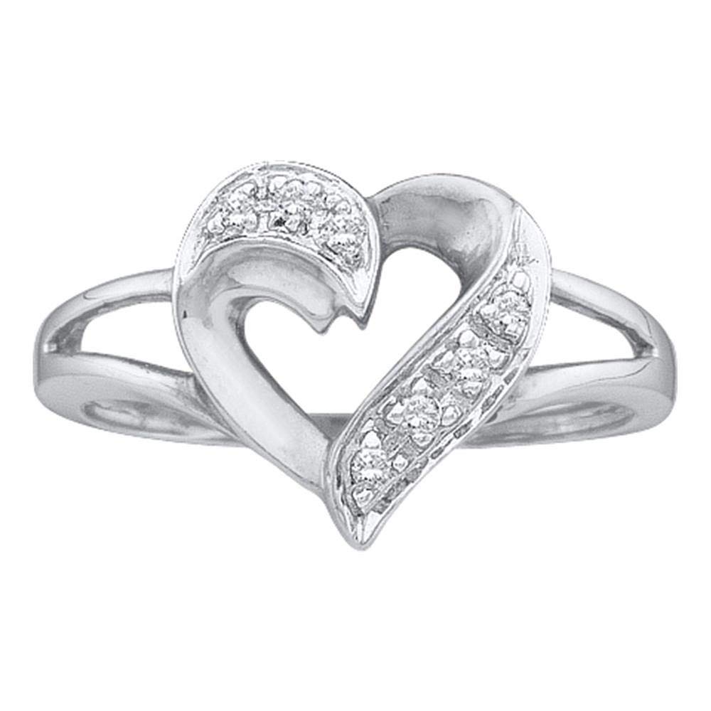 14K White Gold Women's Round Diamond Split-Shank Heart Ring (1/20 CTTW) - Elegant Valentine's Gift, Anniversary Jewelry & Bridal Ring for Her