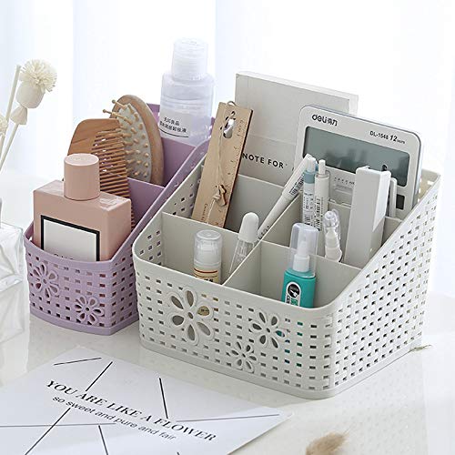 Plastic Makeup Storage Organizer Caddy with 5 Divided Compartments - Mesh Hollow Design Cosmetic Organizer for Bathroom Vanity, Shower, Kitchen & Office Desk - Perfect for Countertop Storage & Beauty Product Organization