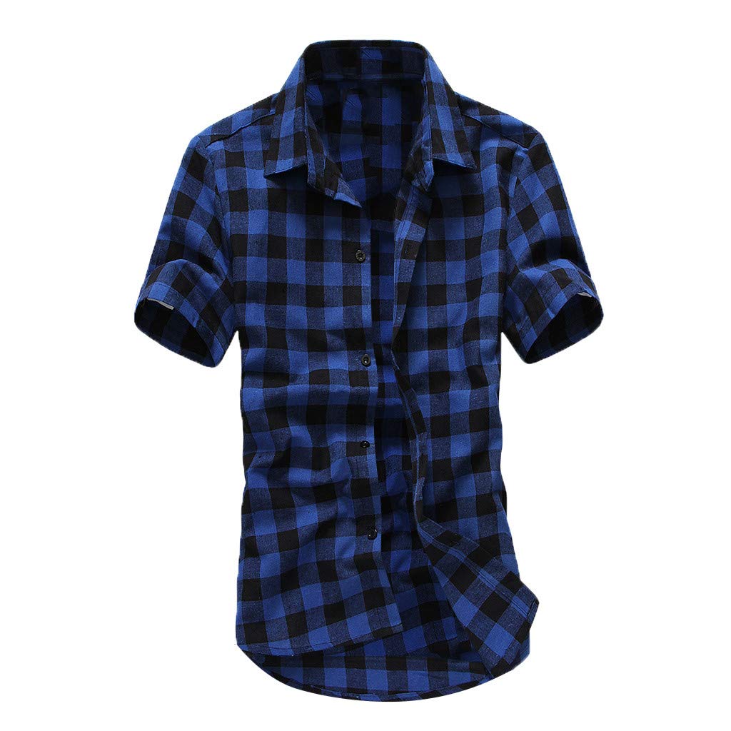 Men's Casual Short Sleeve Lattice Plaid Shirt - Breathable Summer Top for Outdoor Activities, Work & Travel | Plus Size Options Available