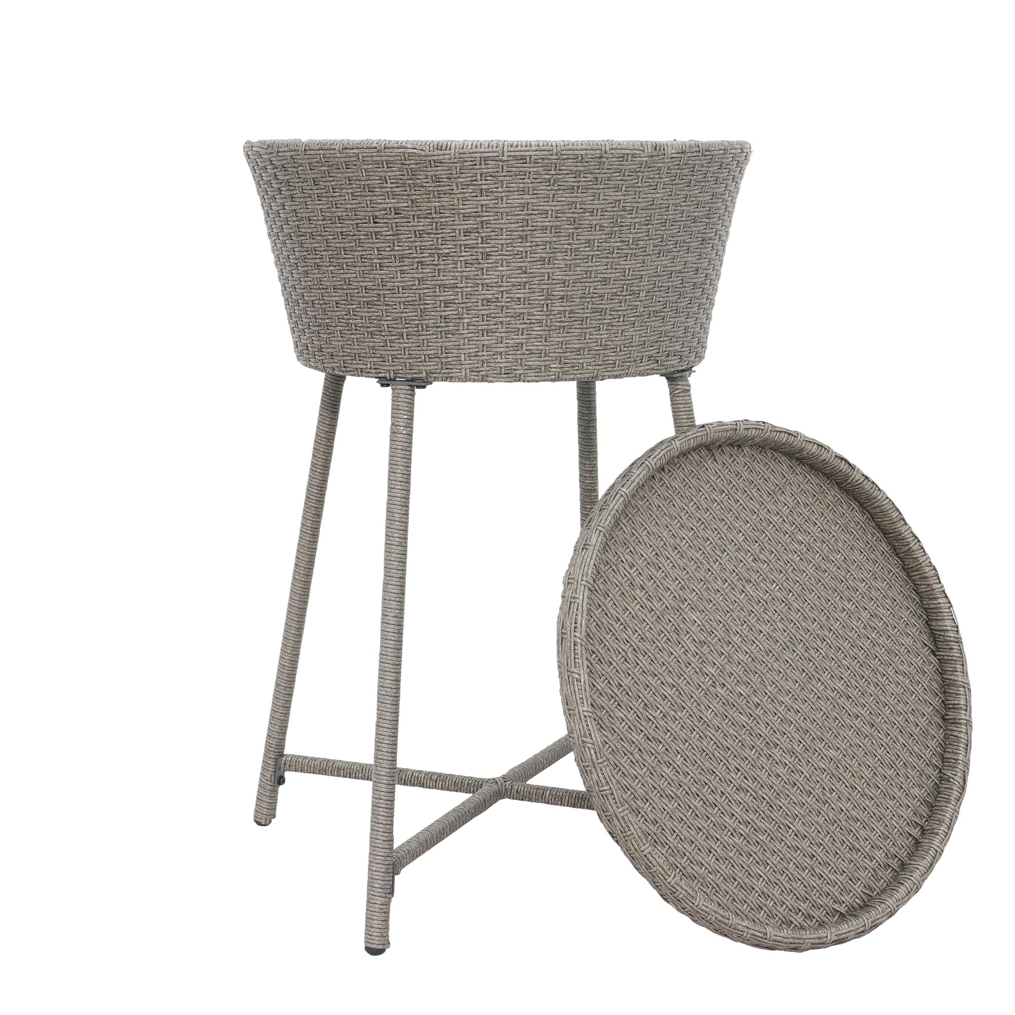 MAYPEX Outdoor Patio Wicker Ice Cooler with Removable Tray & Bucket - Grey | Insulated Picnic Basket for Beach, Camping, BBQ & Tailgating Parties