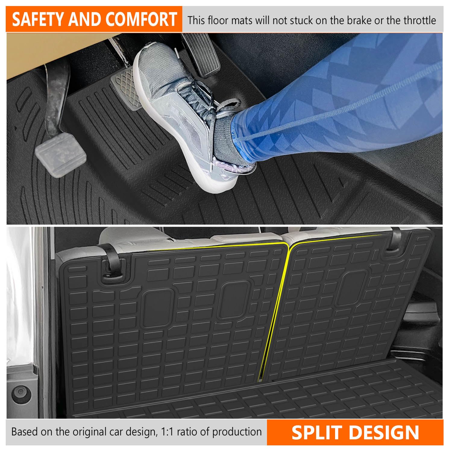 Custom Fit 2016-2022 Honda Pilot Cargo Liner & Floor Mats Set - 8 Seats Trunk Mat with Backrest Protector + All-Weather Floor Mats - Durable Non-Slip Car Accessories for SUV Interior Protection (Perfect for Road Trips, Camping & Family Travel)
