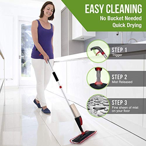Verozi® 360° Rotating Magic Flat Microfiber Mop with Stainless Steel Handle - Wet Dry Floor Cleaner for Hardwood, Tile & Laminate - Includes 2 Washable Refill Pads - Perfect for Home, Kitchen & Bathroom Cleaning (1 Pack)