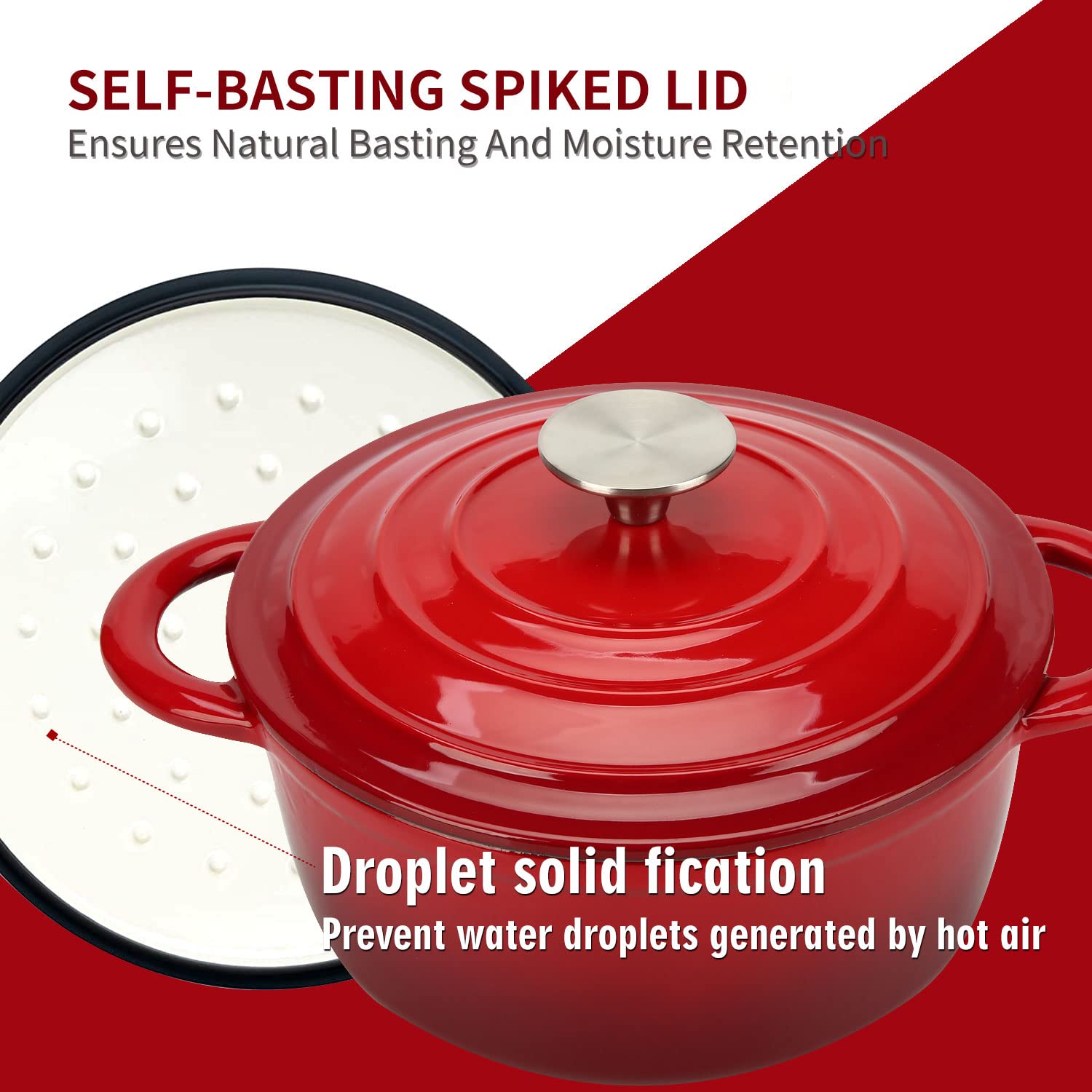 **3 QT Enameled Cast Iron Dutch Oven with Lid – Heavy Duty Dual Handles for Baking Bread, Braising, Soups & Meat – Ideal for Family Cooking, Stovetop & Oven Use – Cerise Red**