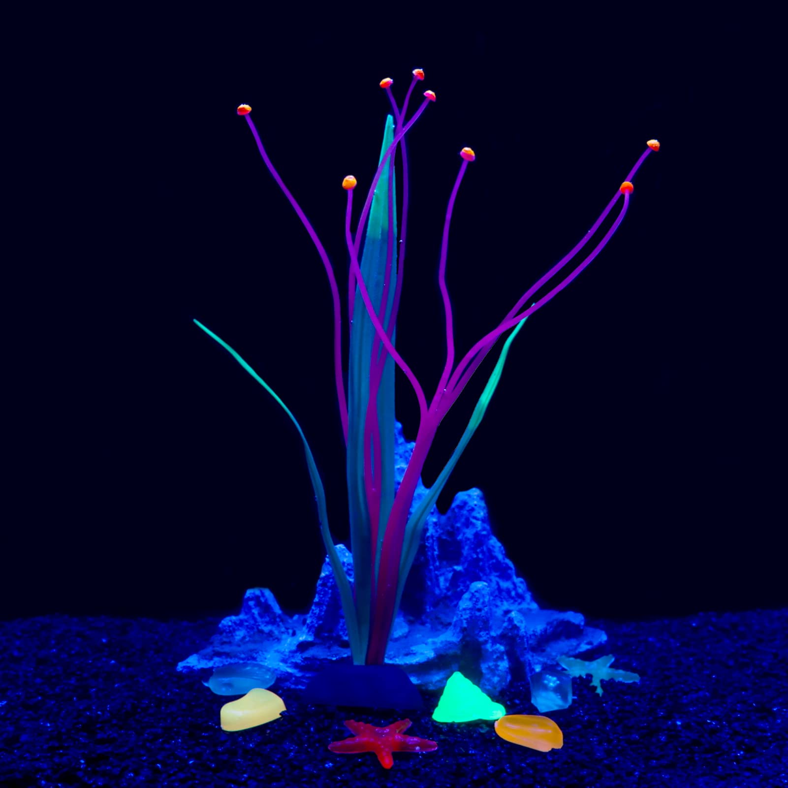 Glowing Artificial Silicone Aquatic Plants for Fish Tank Decorations - Red Betta Fish Tank Ornament with LED Light Effect | Perfect for Aquarium Landscape, Home & Office Decoration