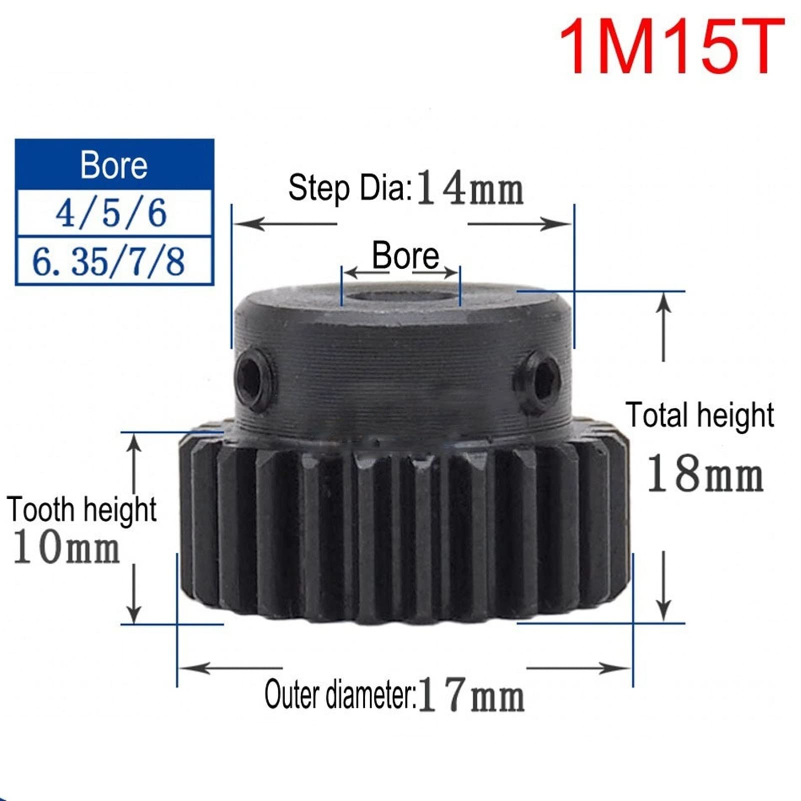 1Pcs 1 Module Metal Motor Pinion Gear 15T-18T Spur Gear with 4mm/6.35mm/10mm Bore for RC Cars, Robotics & DIY Projects - 7mm Hole, 15 Teeth Size - Durable Transmission Gear for Precision Engineering