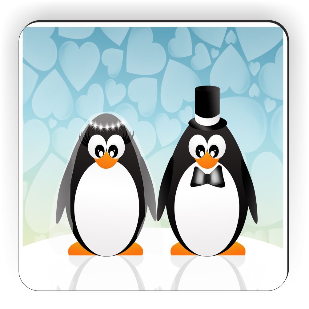 Penguins in Love Wedding Illustration Design Square Fridge Magnet - Romantic Couple Gift for Newlyweds, Anniversary & Home Decor