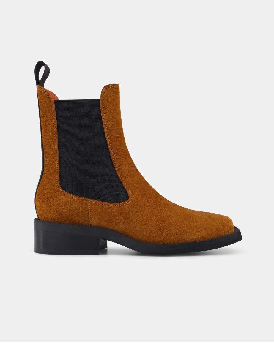Stylish Coffee Suede Square Toe Chelsea Boots for Women - Comfortable Ankle Boots for Fall & Winter Fashion | Perfect for Office, Dating & Casual Outfits