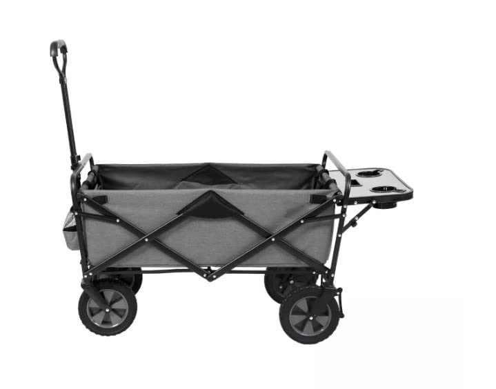 Foldable Utility Wagon with Removable Table & Cup Holders - Heavy Duty Collapsible Outdoor Cart for Camping, Beach, Picnic & Tailgating - Gray