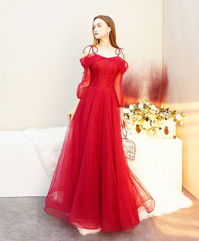 Elegant Red Tulle Long Prom Dress for Women - Romantic Ball Gown Evening Dress for Homecoming, Wedding, Party & Special Occasions