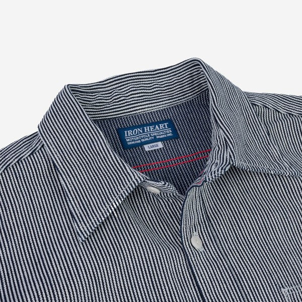 Iron Heart IHSH 366 IND 8oz Herringbone Hickory Stripe Work Shirt - Indigo Denim - Durable & Stylish for Workwear & Casual Outfits