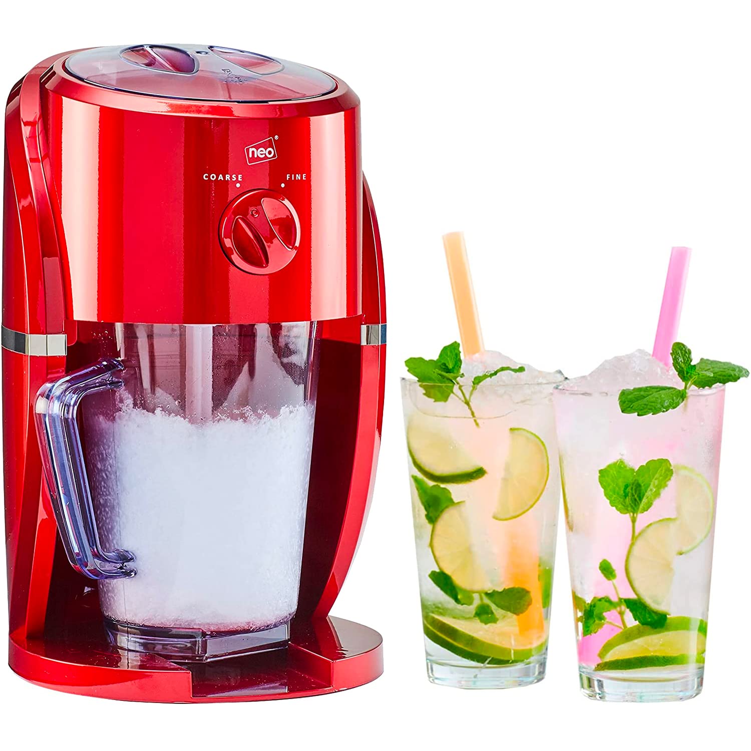 Electric Ice Crusher Slush Machine - Neo Crushed Ice Maker with Removable Jug for Slushies, Cocktails, Frappe, Coffee & Iced Tea - Perfect for Home Bars, Parties & Summer Drinks (Red)