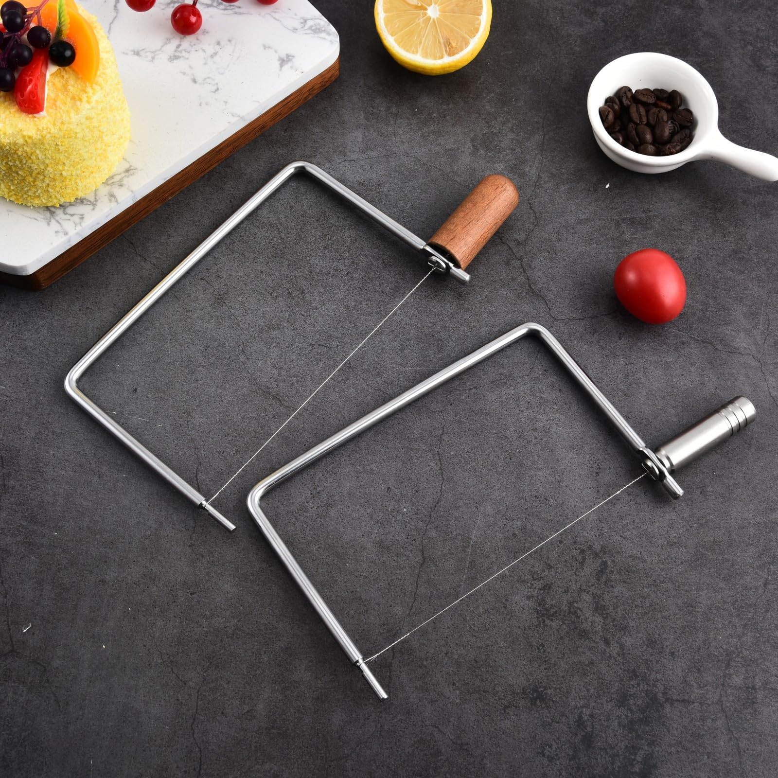 Premium Stainless Steel Cheese Slicer with Wooden Handle - 2-Piece Cheese Cutting Board Accessory Kit for Perfect Cheese Platters, Charcuterie Boards & Gourmet Gift Giving