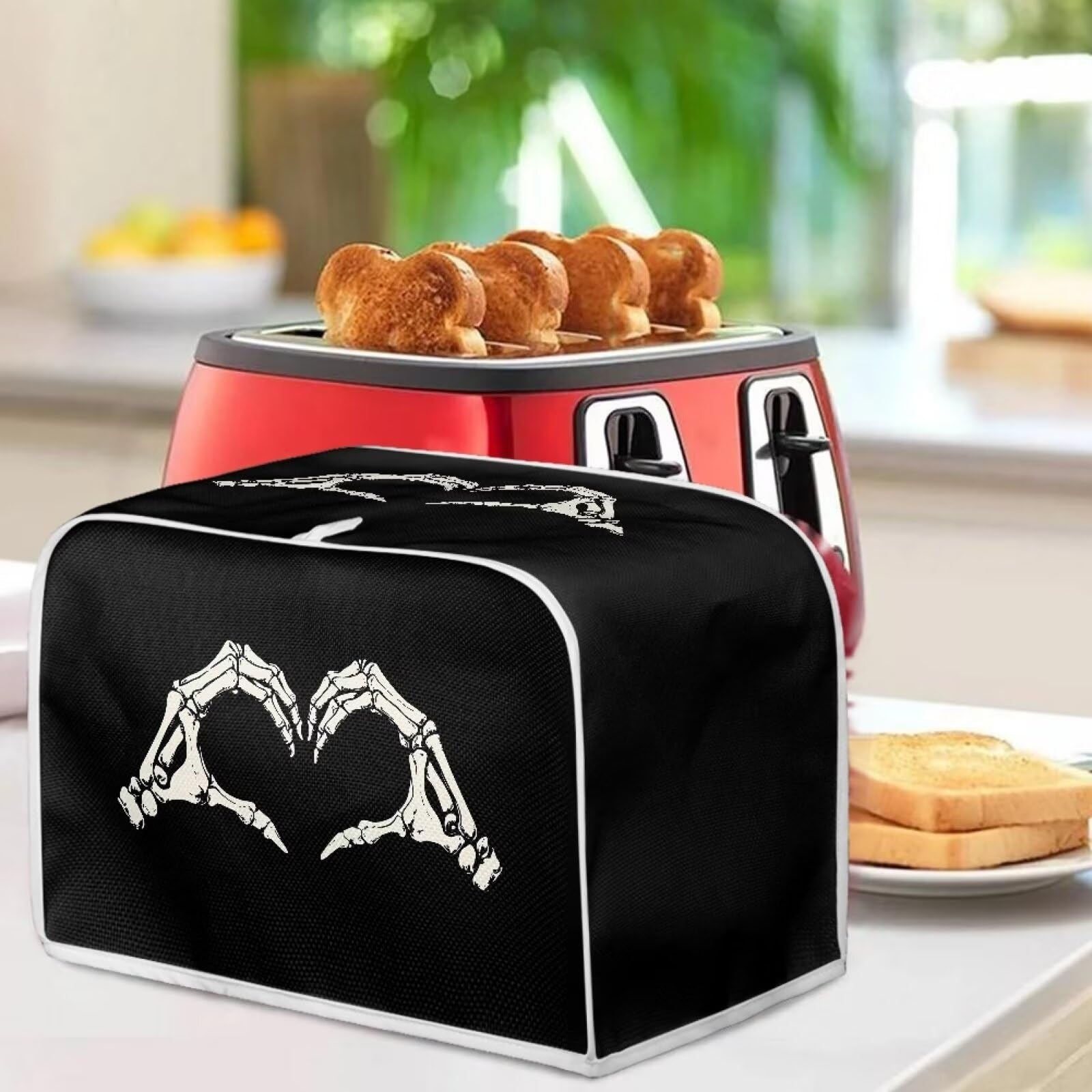 Mumeson Black Skull & Fingers Design 2-Slice Toaster Cover - Dustproof Kitchen Appliance Protector for Toasters & Bread Makers - Fun Gothic Decor for Halloween & Horror Theme Parties