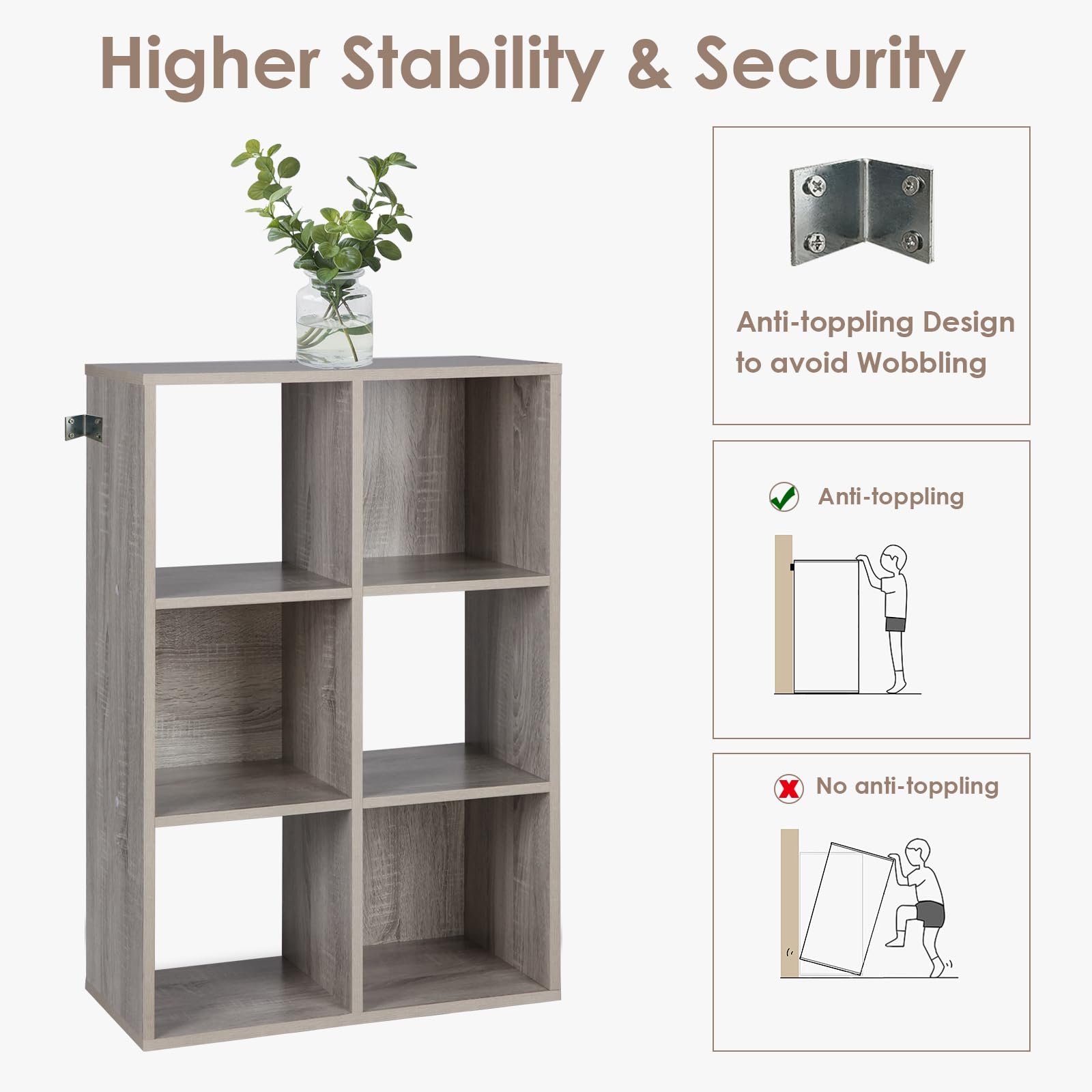 6 Cube Storage Organizer - Closet Cabinet & Bookshelf Organizer for Bedroom, Living Room, Study | Oak Grey Home Organization Solution for Clothes, Books & Office Supplies