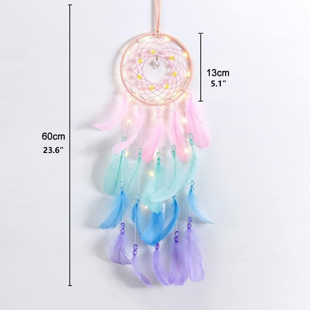 Rainbow LED Dream Catcher - Handmade Wall Hanging Decor for Girls Bedroom, Nursery & Home - Night Light & Boho Chic Room Decor for Teens, Kids Room & Dorm