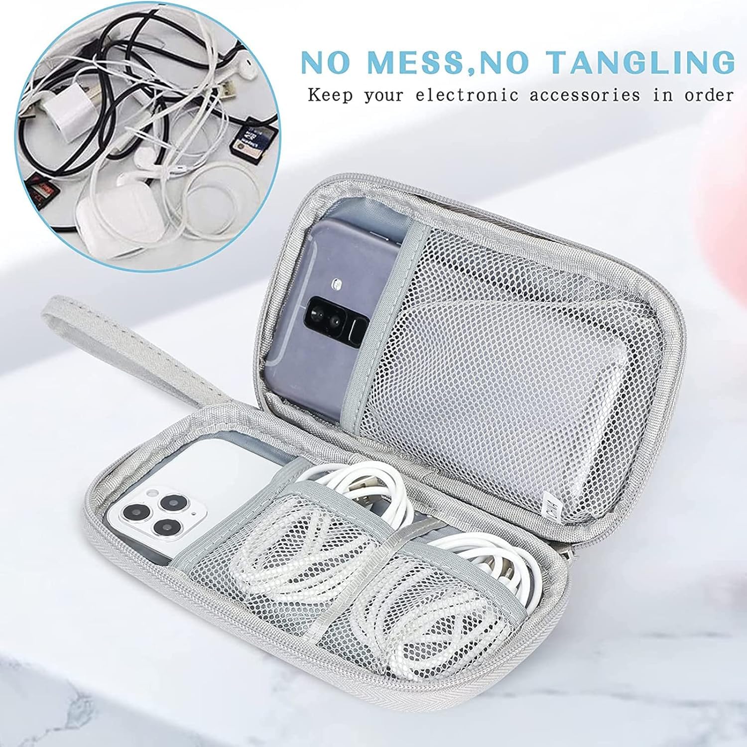 MHYMX Electronics Travel Organizer Bag - Portable Tech Accessories Case for Cables, Power Bank & USB Charger | Compact Cable Management Pouch for Travel, Office & Daily Use