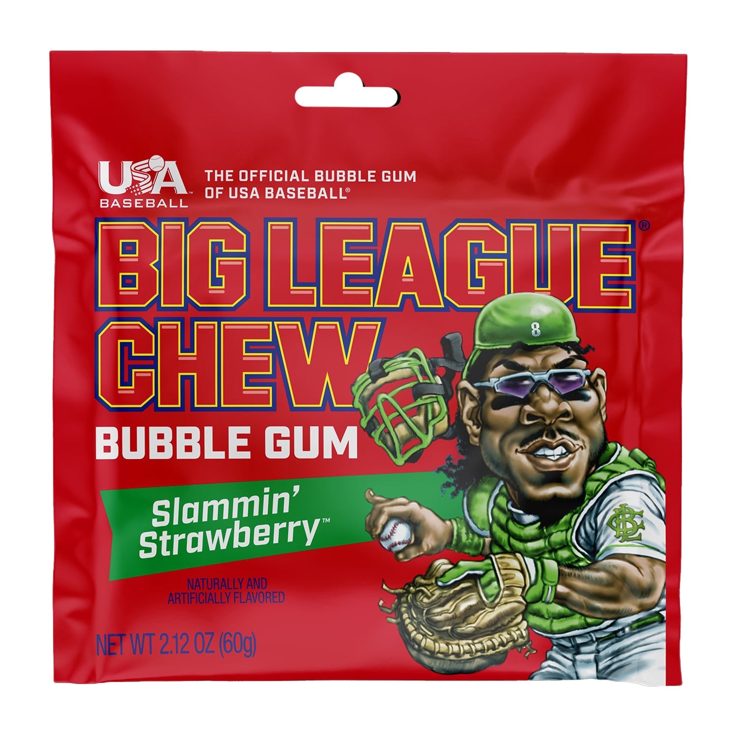 Big League Chew Bubble Gum Slamin' Strawberry Flavor - 2.12oz (12 Count) | Chewing Gum for Baseball Games, Sports Events & On-The-Go Snacking