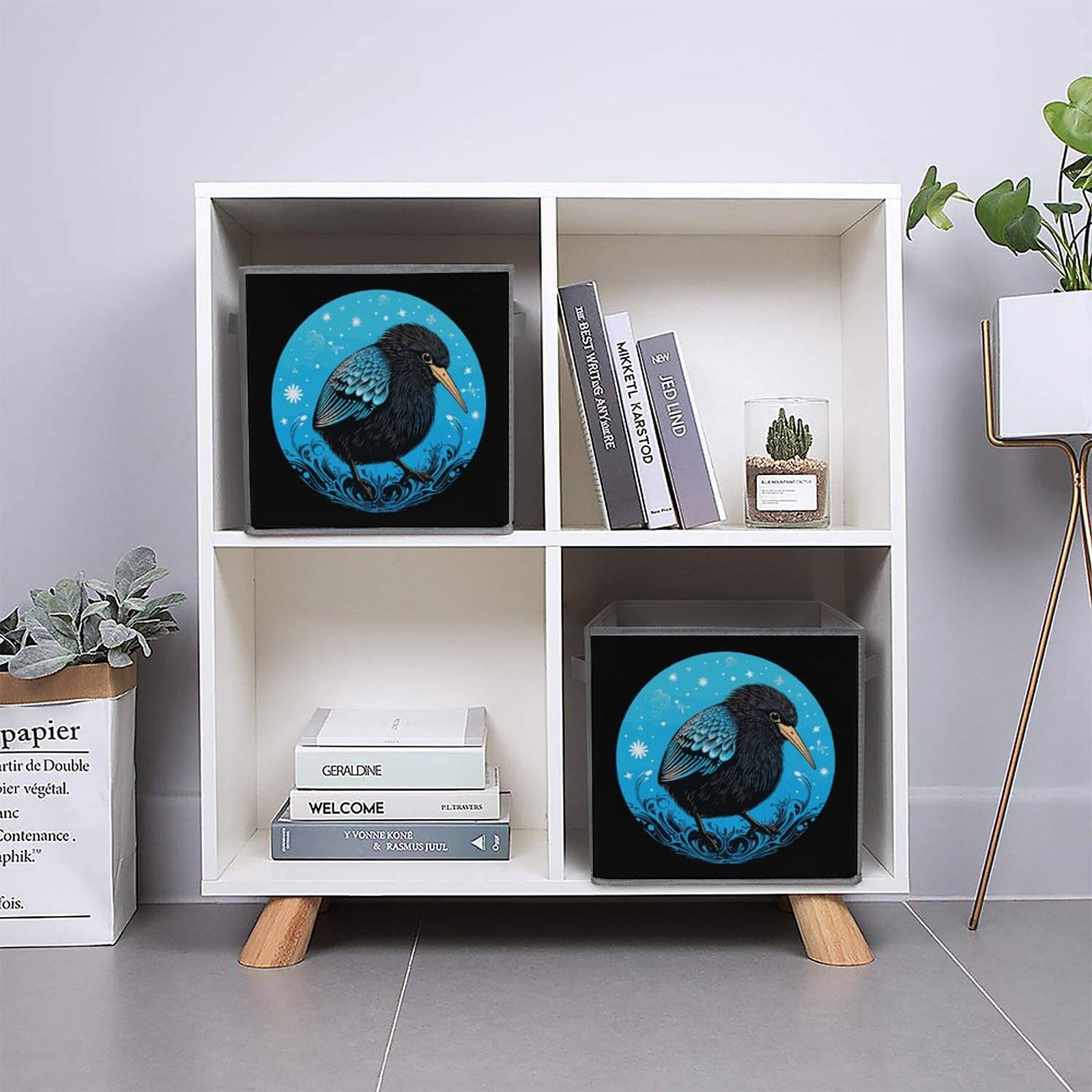 Kiwi Bird Foldable Storage Bins with Handles - 2PCS for Home & Office Organizing