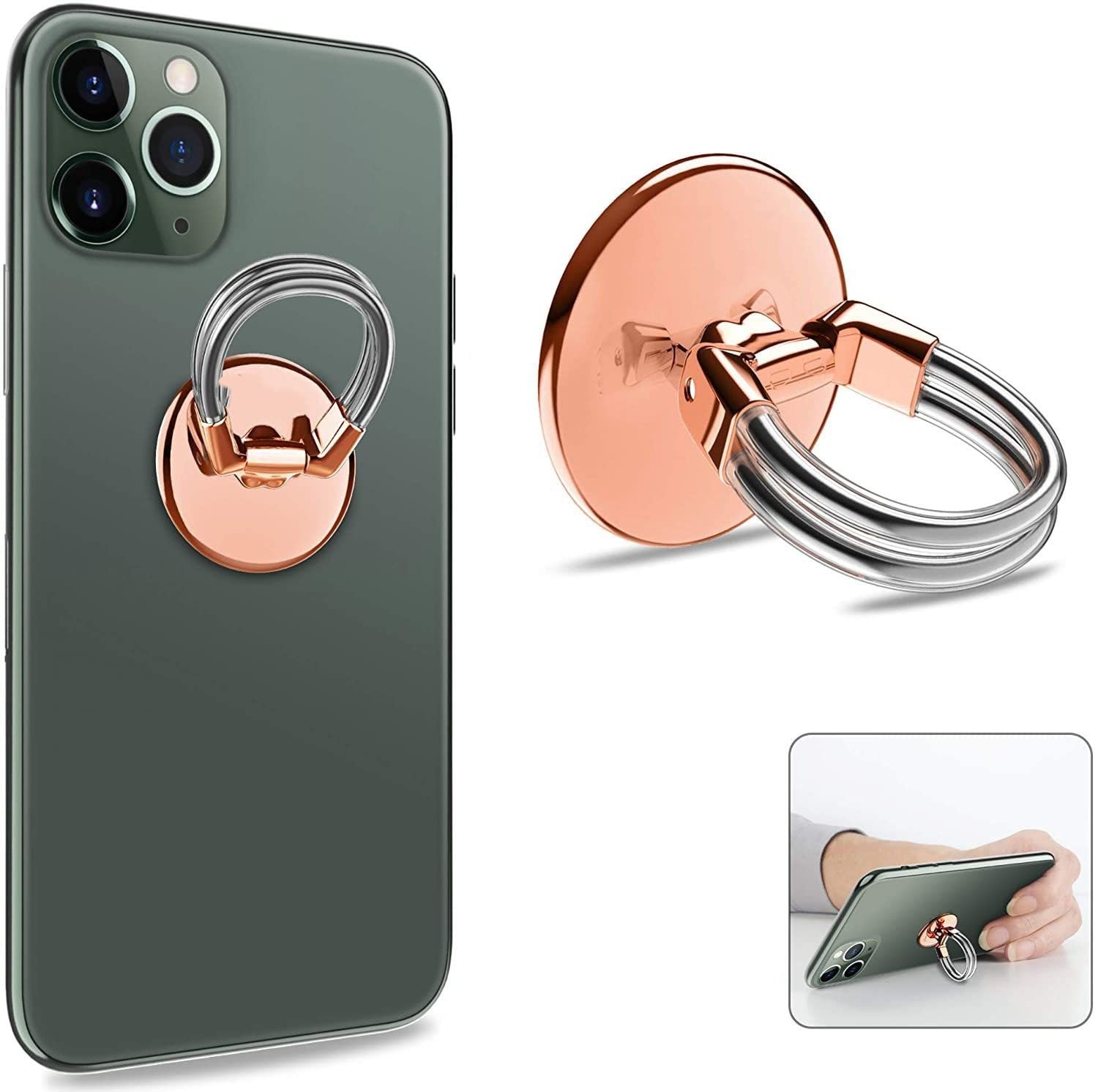2-Pack Universal Phone Ring Holder & Stand - 3-in-1 Car Vent Mount, Finger Grip & Tablet Stand for iPhone, Samsung, Smartphones (Rose Gold) - Perfect for Driving, Watching Videos & Secure Grip