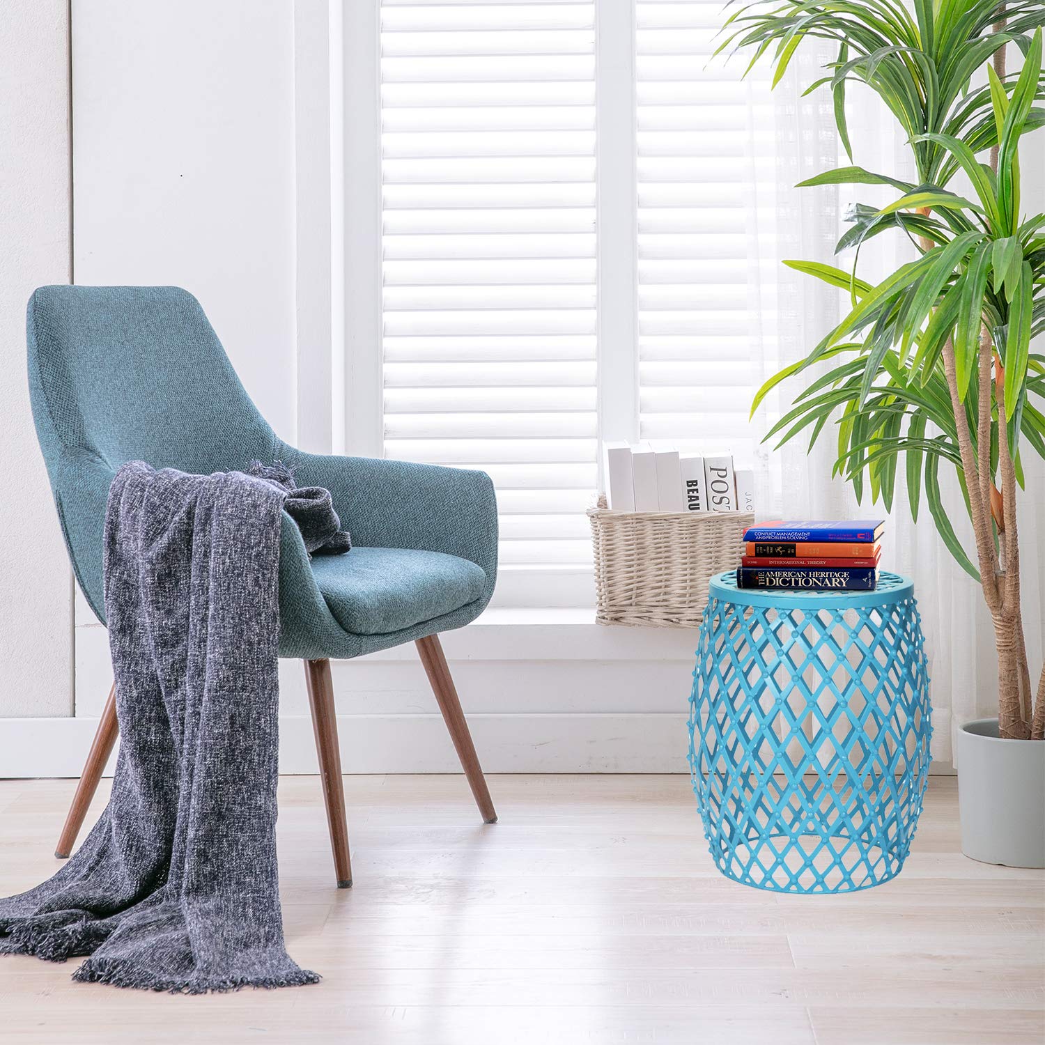 Furnistar Modern 15-inch Light Blue End Table - Accent Table, Side Table or Plant Stand for Living Room, Patio, Bedroom Indoor & Outdoor Use