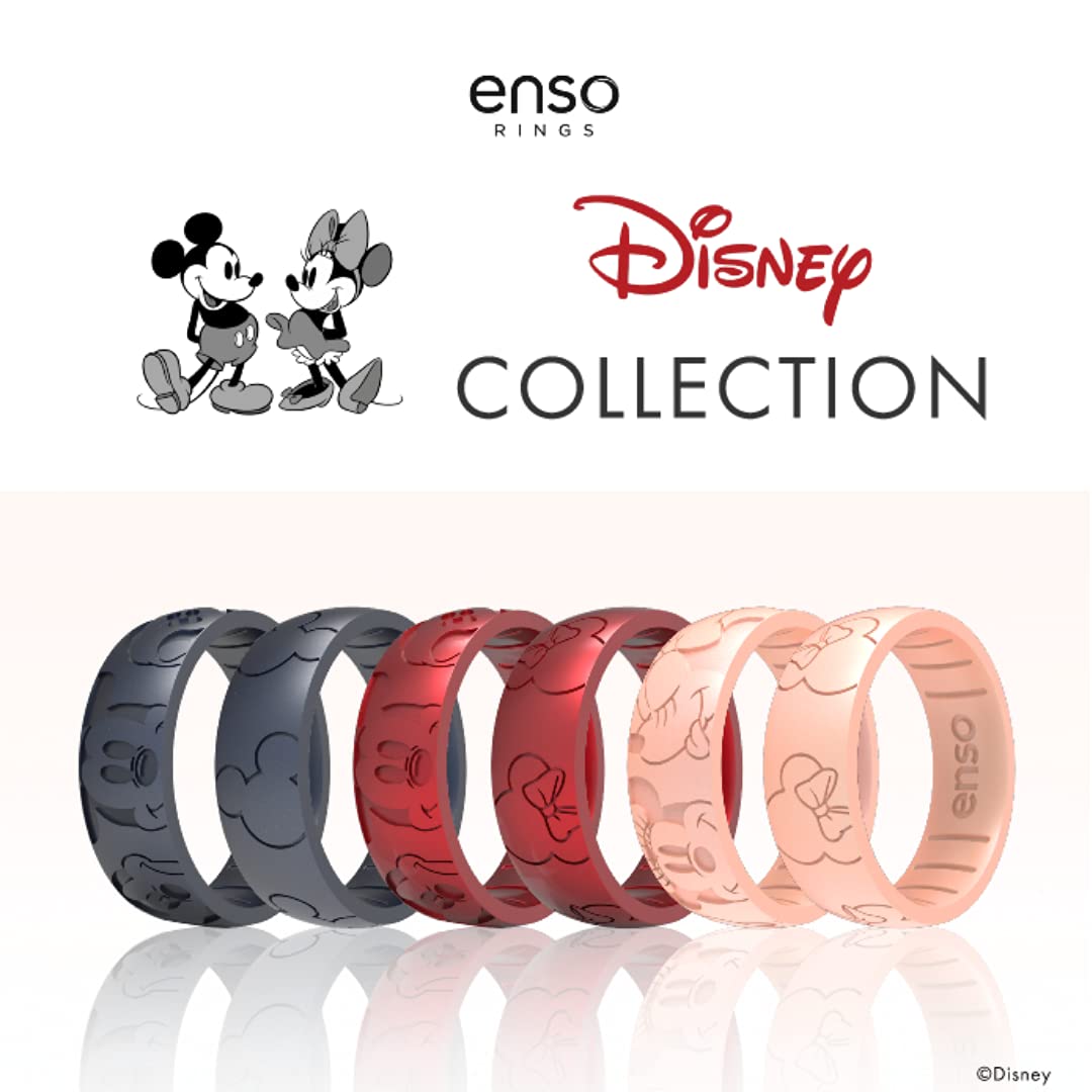 Disney Mickey Mouse & Minnie Mouse Silicone Wedding Bands - Comfortable & Durable Enso Rings for Couples, Active Lifestyle & Everyday Wear