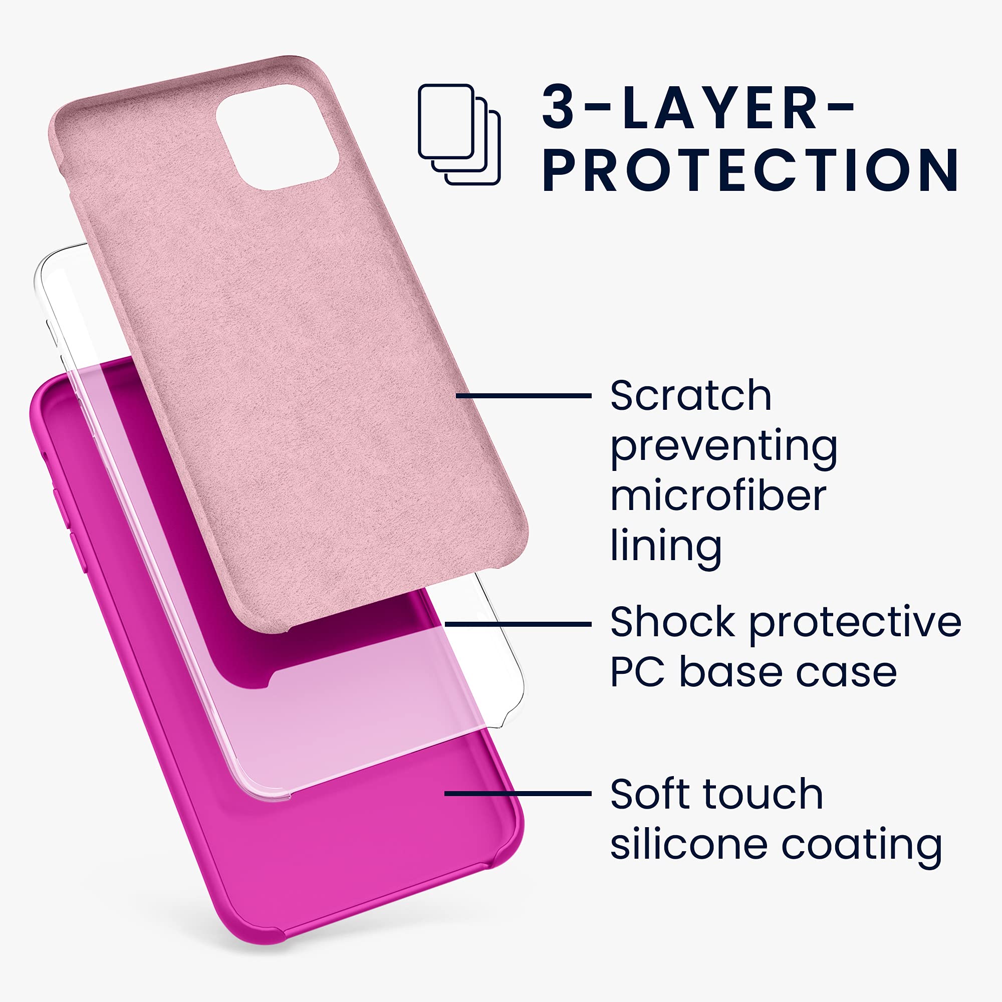 kwmobile Shockproof TPU Silicone Case for Apple iPhone 11 - Soft Matte Finish Protective Phone Cover in Magenta - Perfect for Everyday Use, Work & Travel