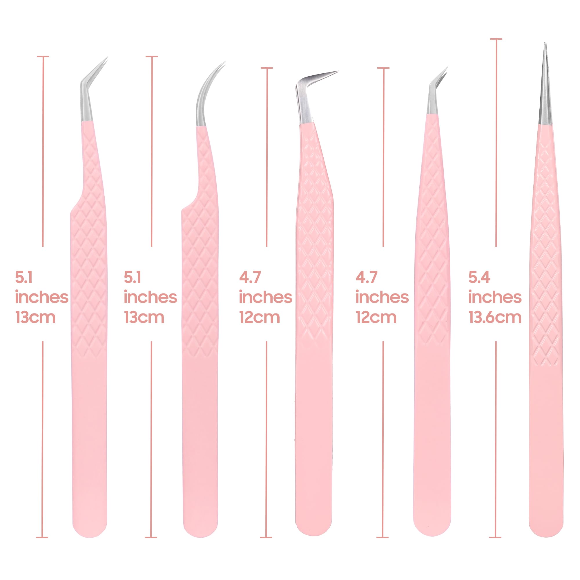 Professional Stainless Steel Eyelash Extension Tweezers Set - 5Pcs Fiber Tip Lash Tweezers for Volume Fan & Precision Work, Best Salon Tools for Lash Artists & DIY Beauty - Perfect for Home, Salon & Professional Use