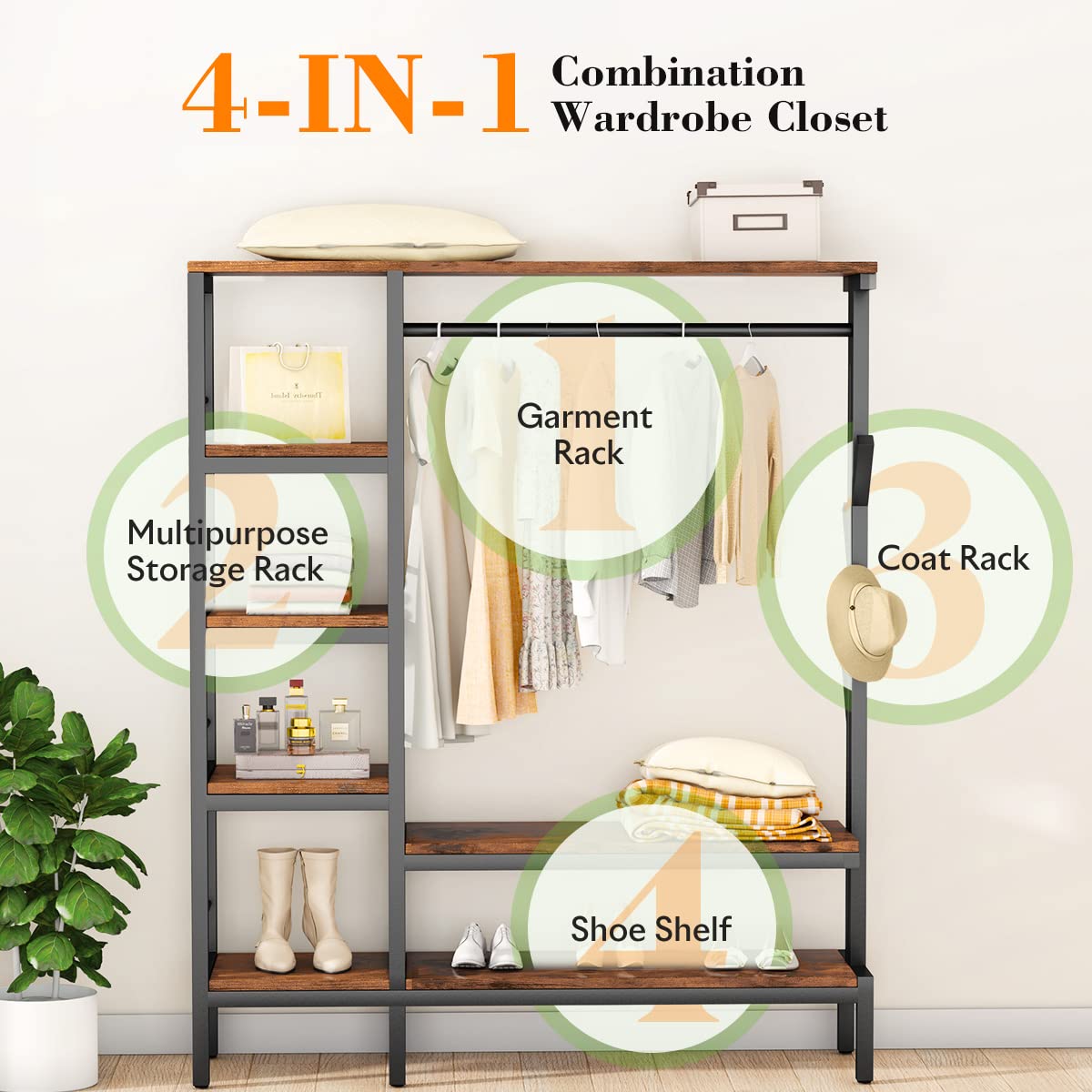 HOKEEPER 650lbs Heavy Duty Freestanding Clothing Rack with Shelves & Hooks - Metal Wardrobe Organizer for Closet Storage | Perfect for Bedroom, Laundry Room, and Commercial Use