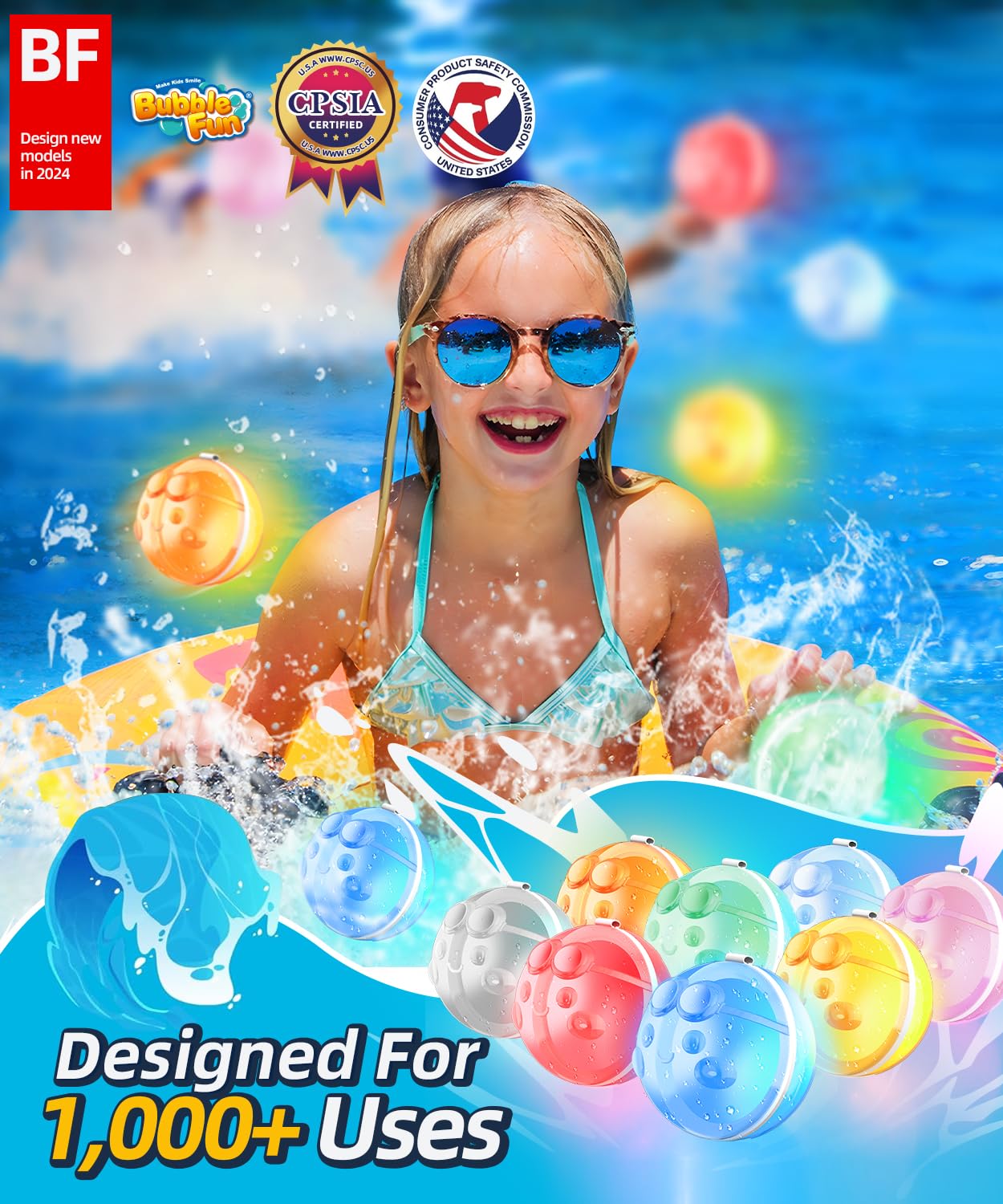 20 Pack Reusable LED Water Balloons - Self-Sealing Quick Fill Pool Toys with Mesh Storage Bag, Latex-Free Silicone Splash Bombs for Kids & Adults - Perfect for Summer Parties, Backyard Games and Beach Fun