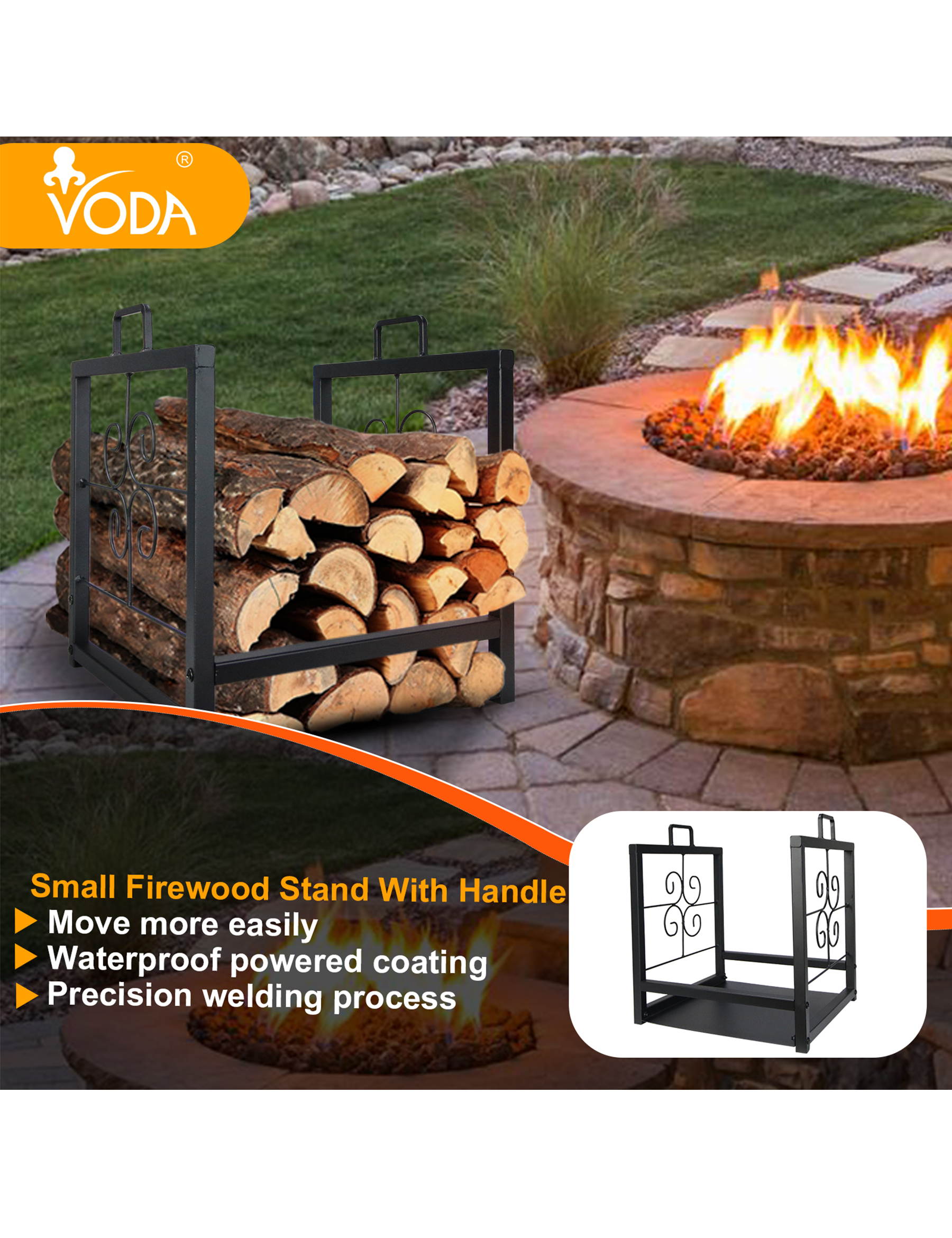 Heavy Duty Portable Firewood Rack with Handle - Outdoor Log Holder for Firewood Storage - Perfect for Camping, Backyard, Fireplace & Patio Use