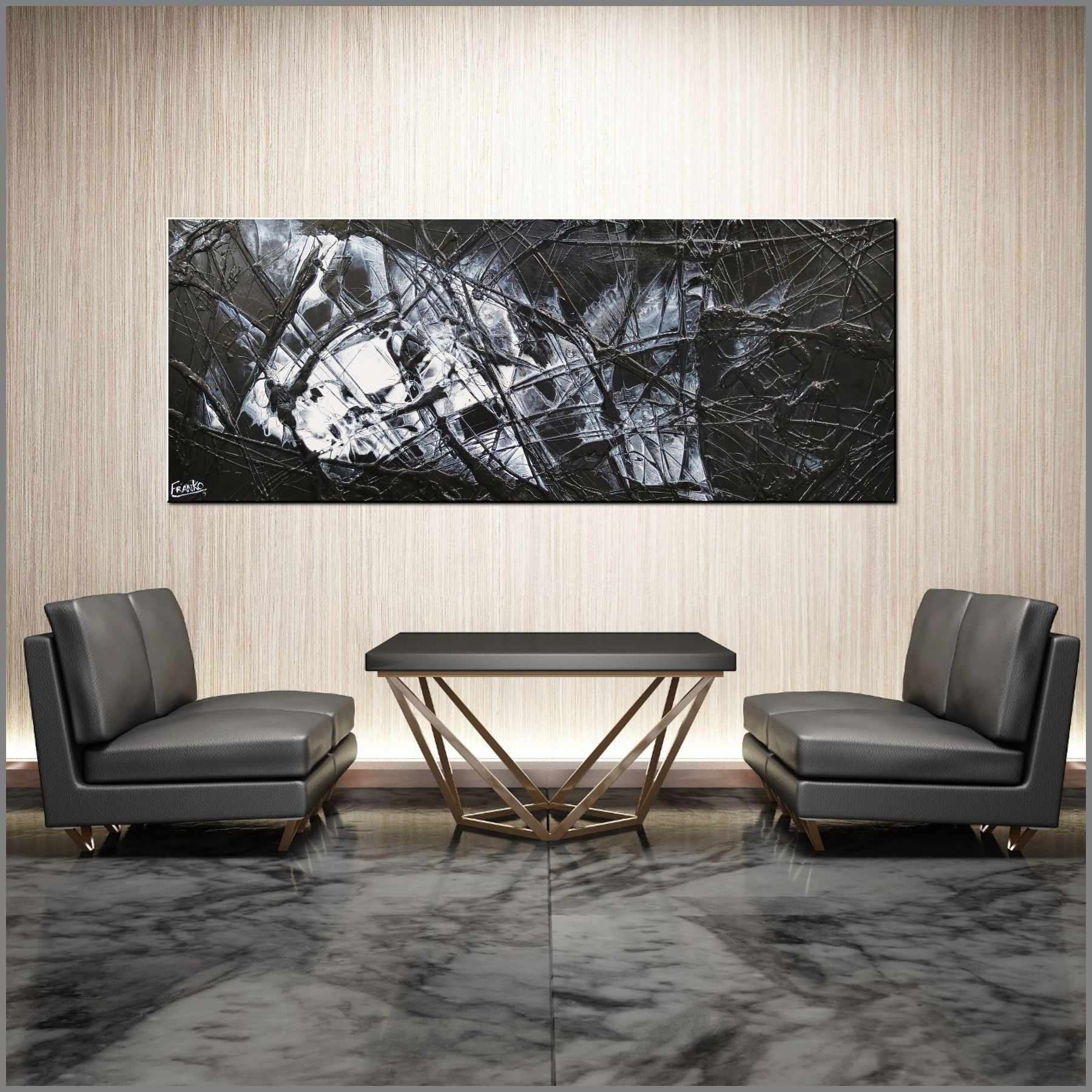 Black Salt 200cm x 80cm Black White Textured Abstract Canvas Art - Modern Wall Decor for Living Room, Bedroom & Office